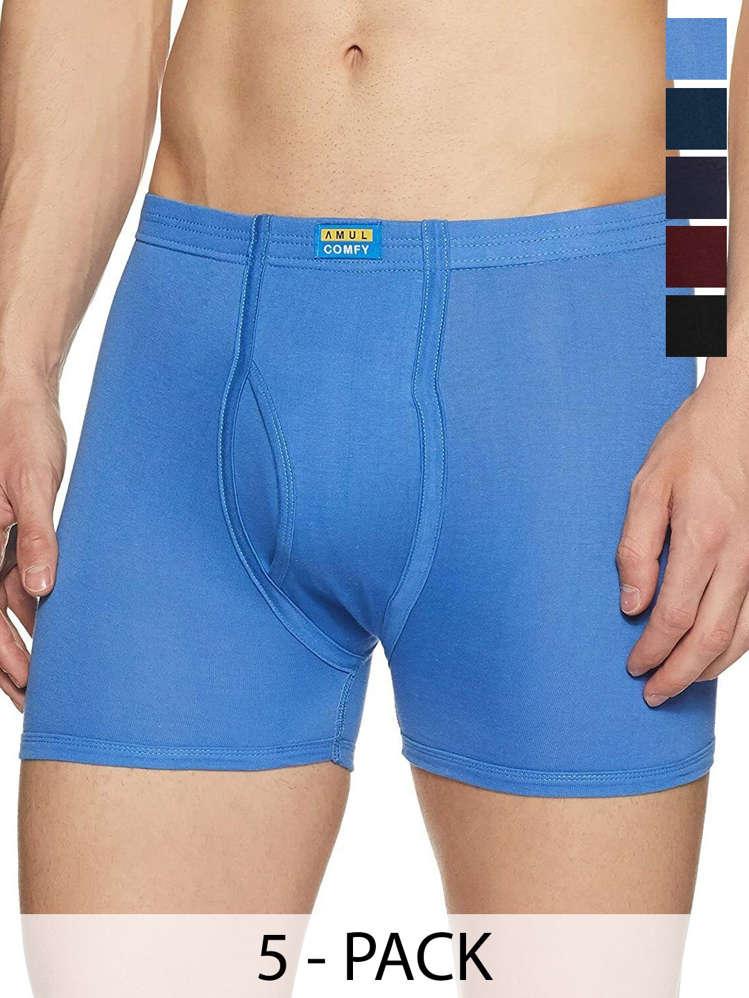 

AMUL COMFY Men Pack Of 5 Assorted Trunks - Comfy-Plain-Trunk-IE-5-75, Blue