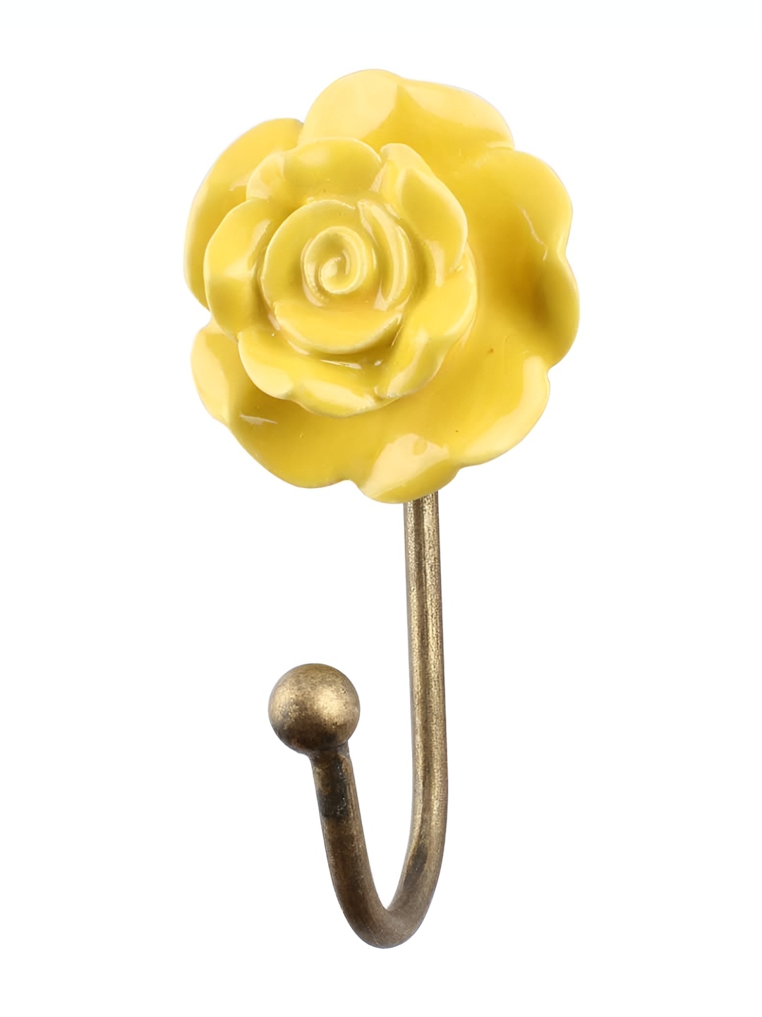 

IndianShelf Yellow and Goldtoned Ceramic Floral Textured Wall Hooks