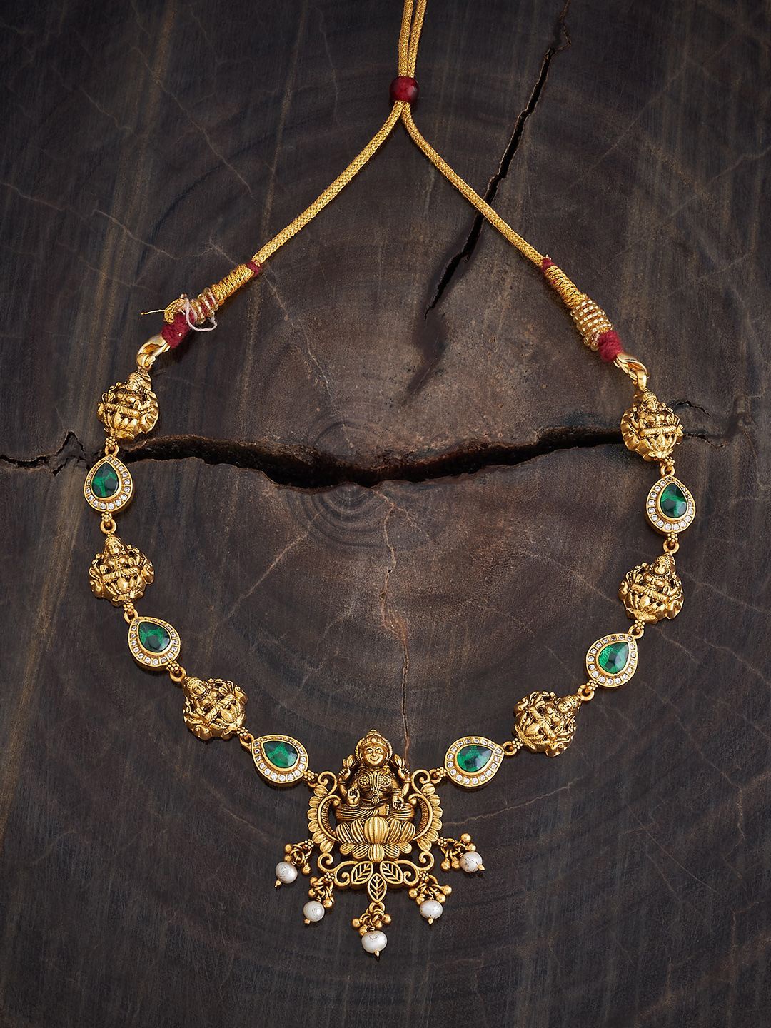 

Kushal's Fashion Jewellery 92.5 Pure Silver Gold-Plated Stone Studded Temple Necklace