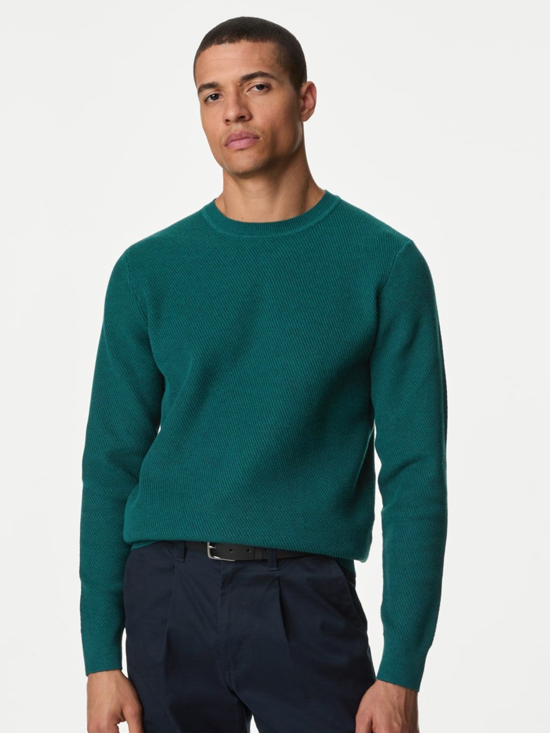 

Marks & Spencer Men Ribbed Pullover Sweaters, Green