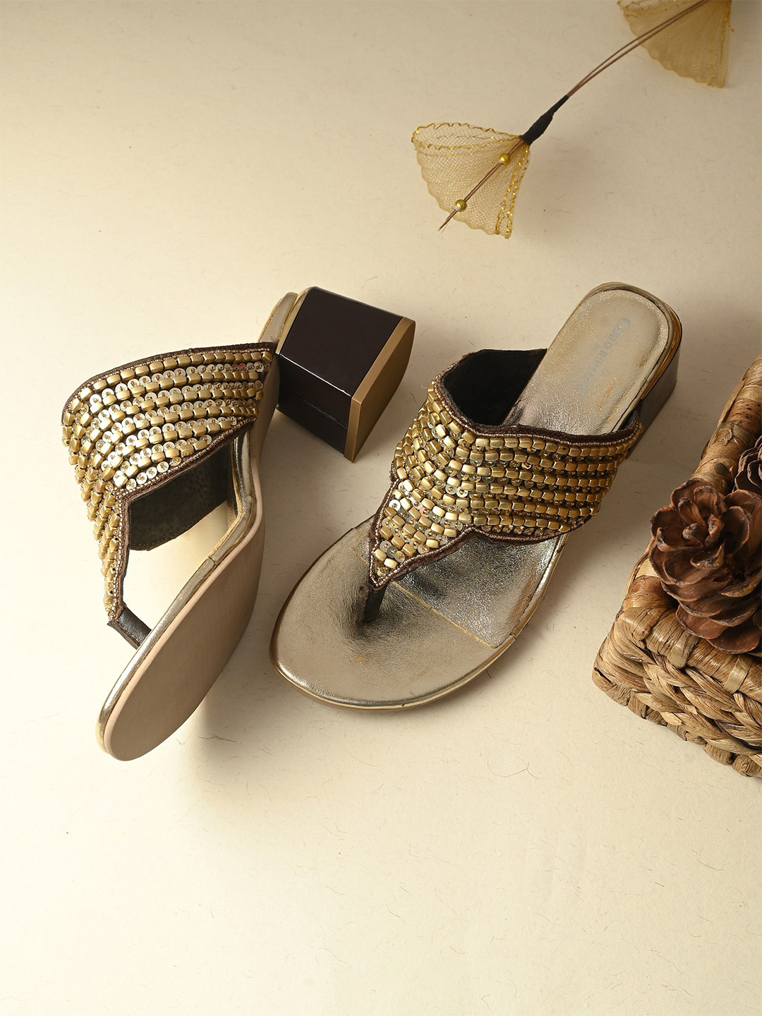 

CARLO ROMANO Women Crystal Embroidered Heels, Gold