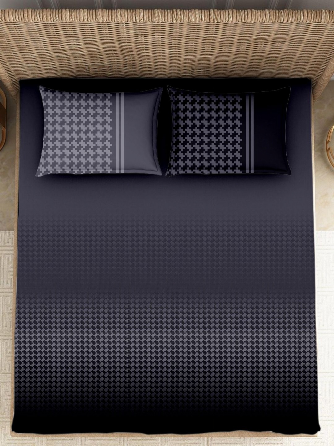 

VINTANA Blue & Grey Geometric 250 TC Cotton King Bedsheet Set-2.74 m x 2.74 m