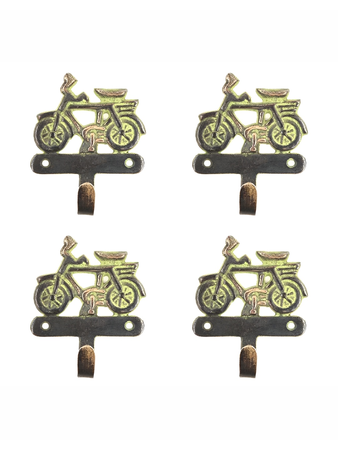 

IndianShelf Grey & Green 4 Pieces Bicycle Textured Ceramic Wall Hooks
