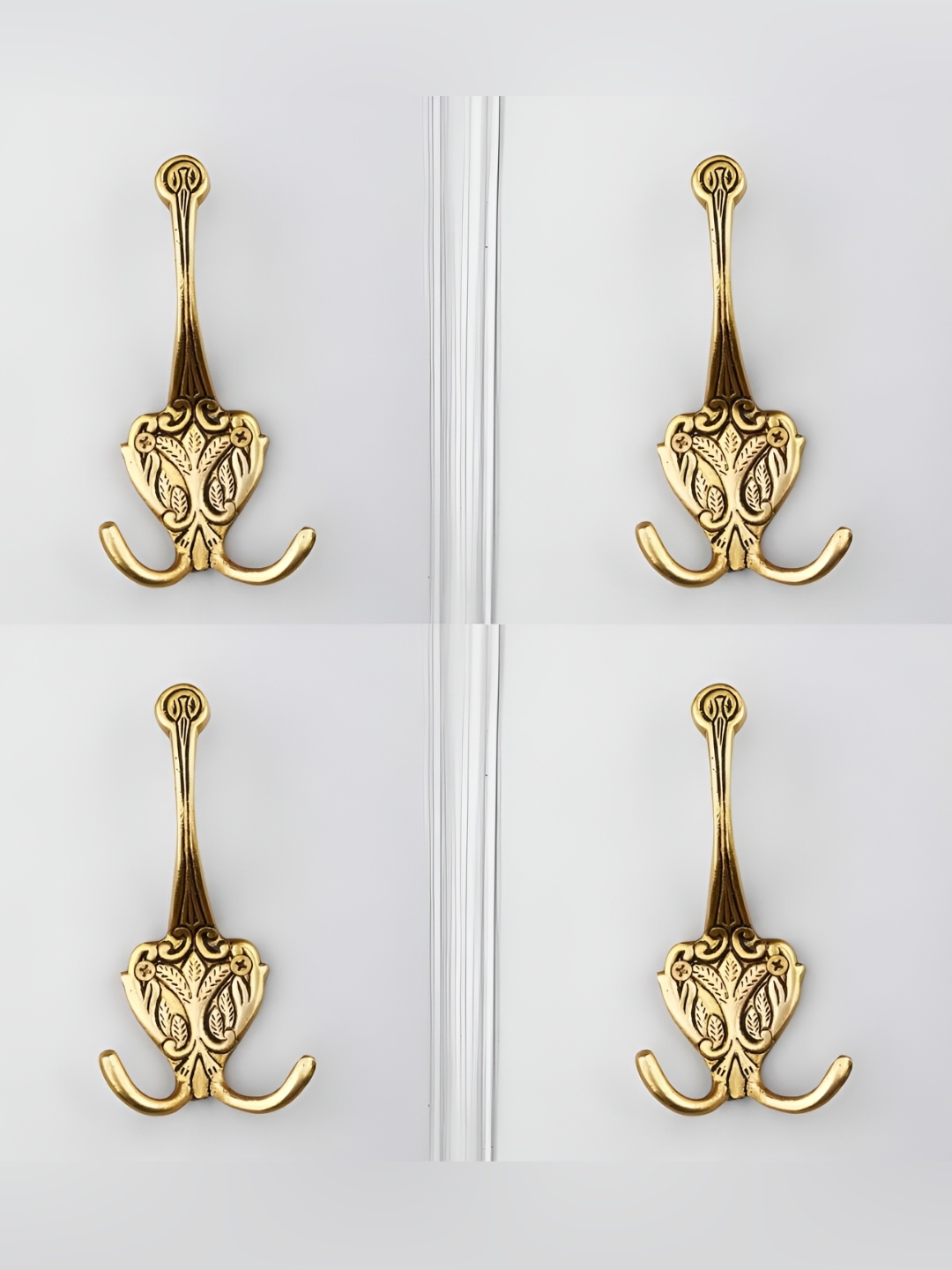 

IndianShelf Gold-Toned 4 Pieces Brass Floral Key Hooks Kitchen Hanger