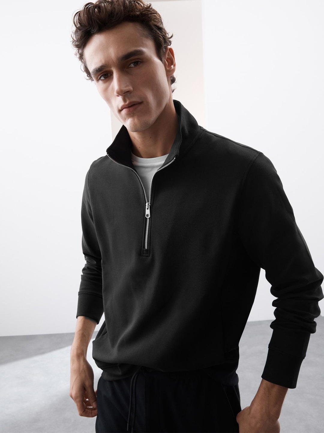 

Marks & Spencer Men Mock Collar Pullover Sweatshirt, Black