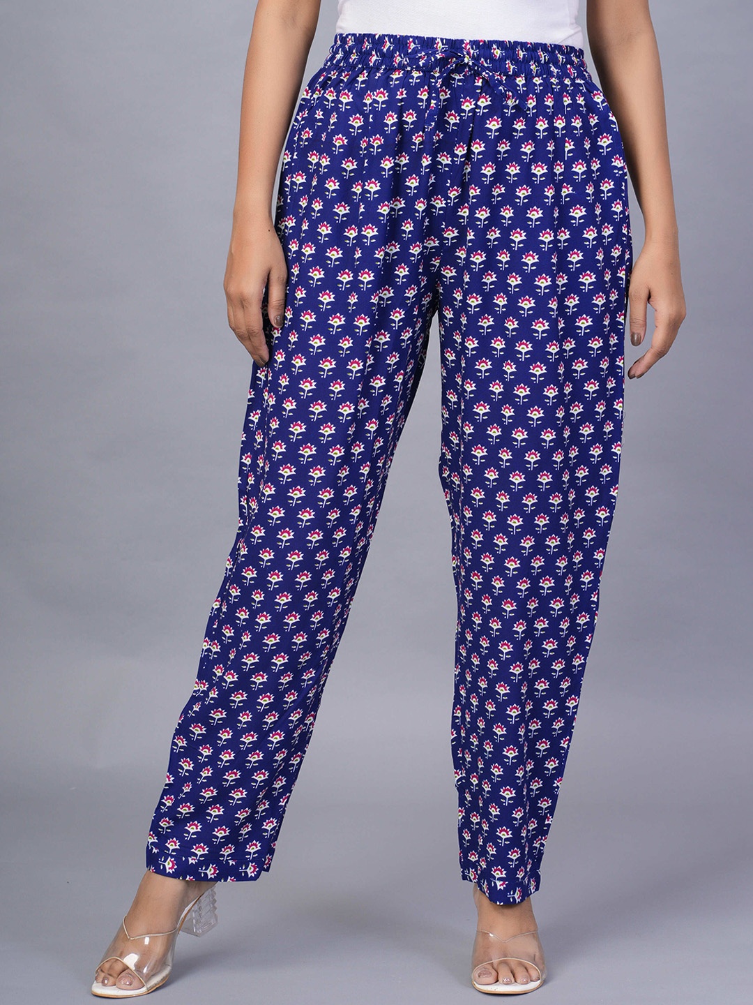 

KALINI Women Flower Printed Trousers, Blue