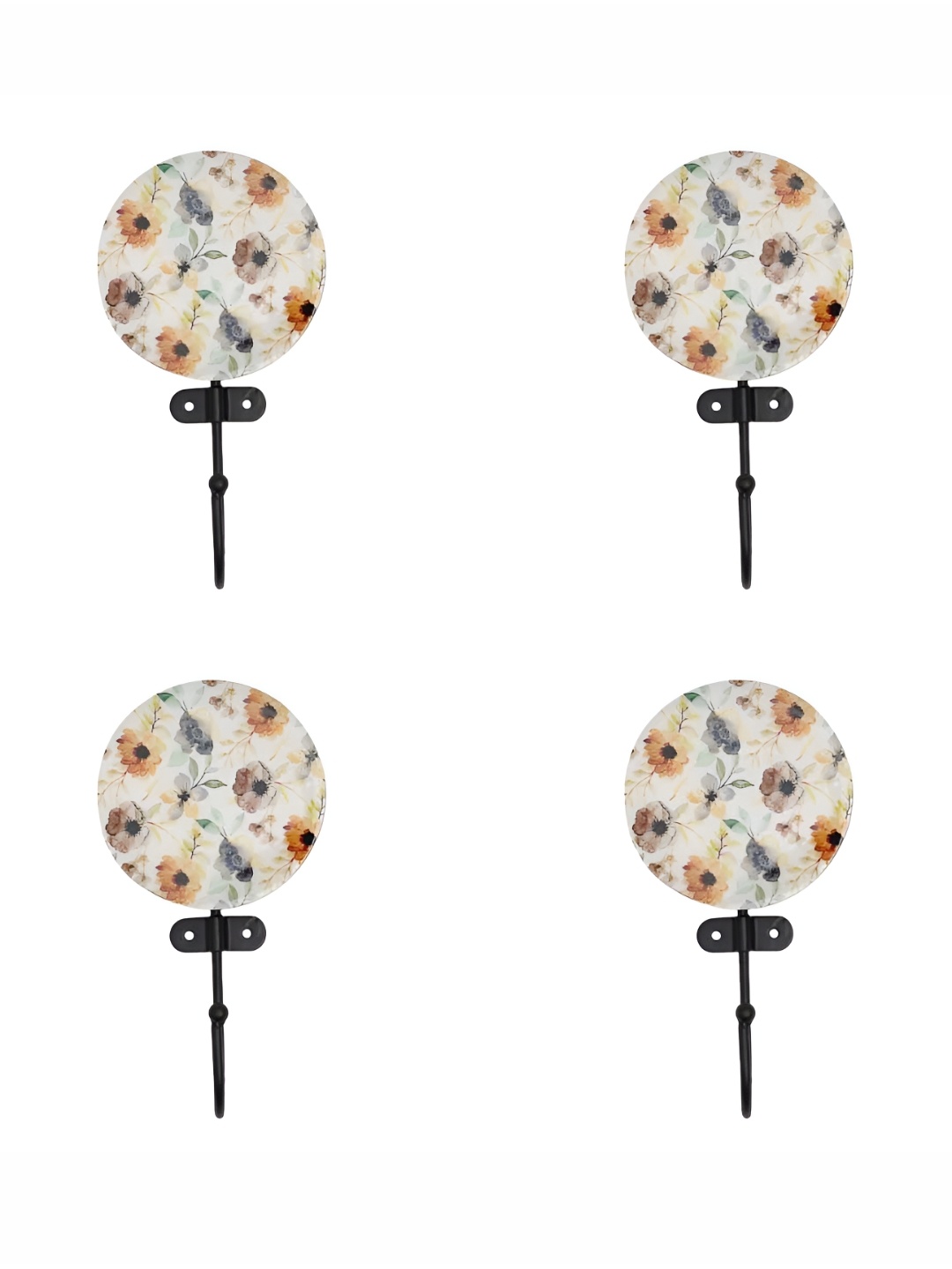 

IndianShelf White & Brown 4 Pieces Resin Floral Wall Mounted Wall Hooks