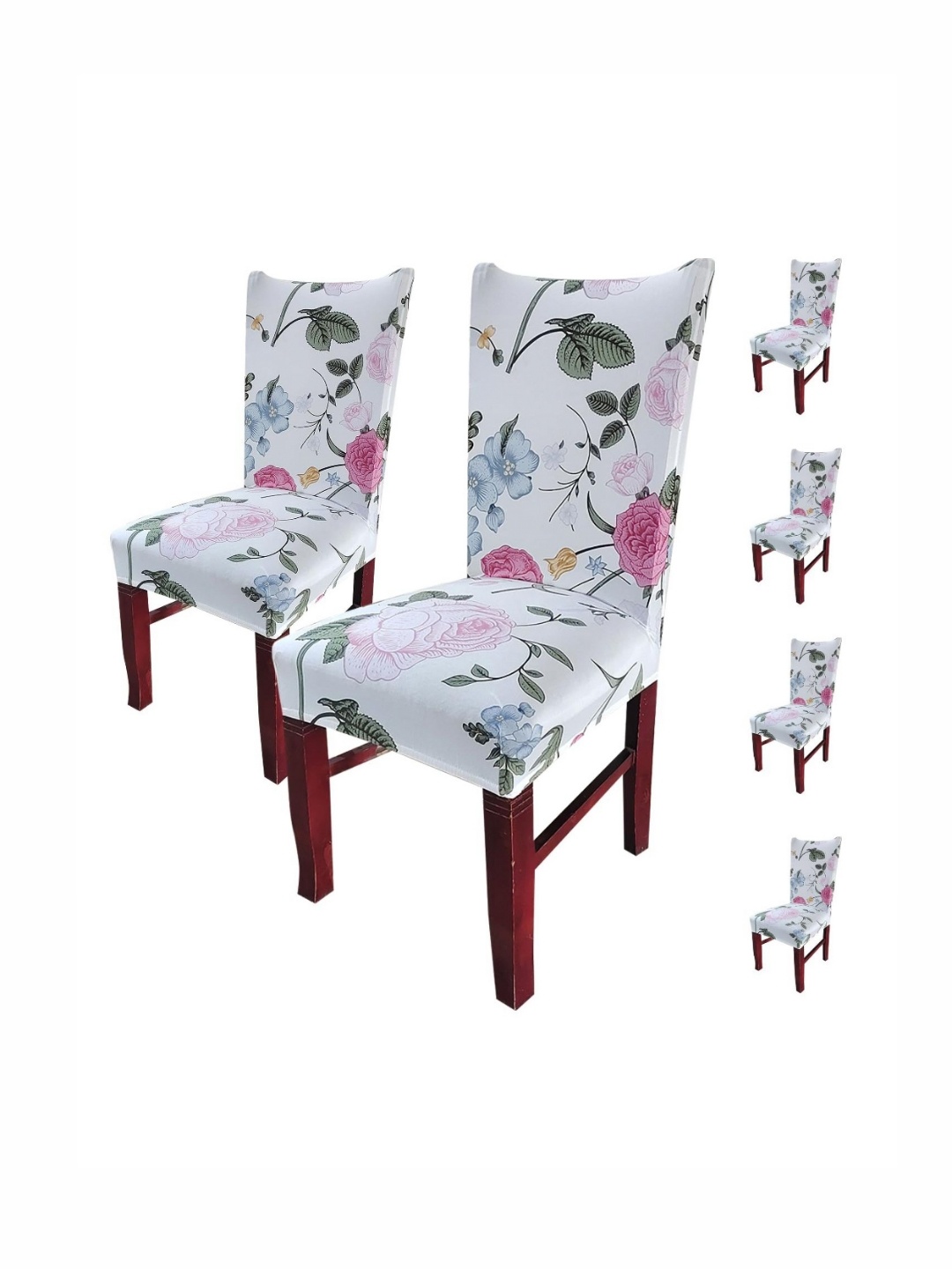 

HOUSE OF QUIRK White & Pink 6 Pieces Floral Printed Removable & Washable Chair Covers