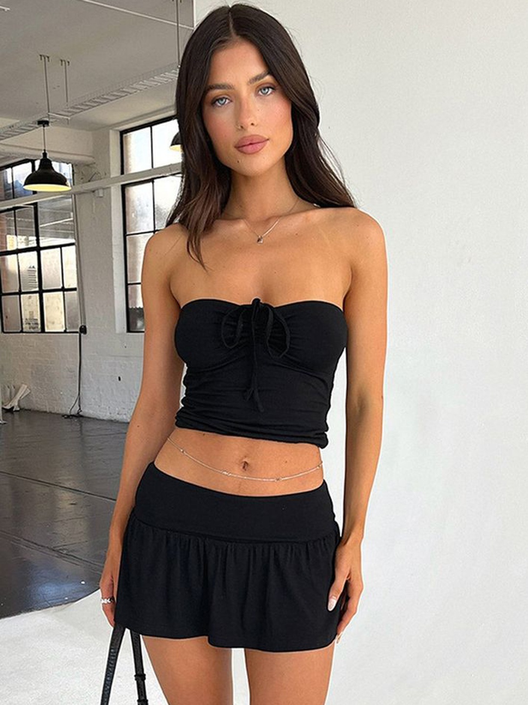 

LULU & SKY Strapless Tube Top With Mini Skirt, Black