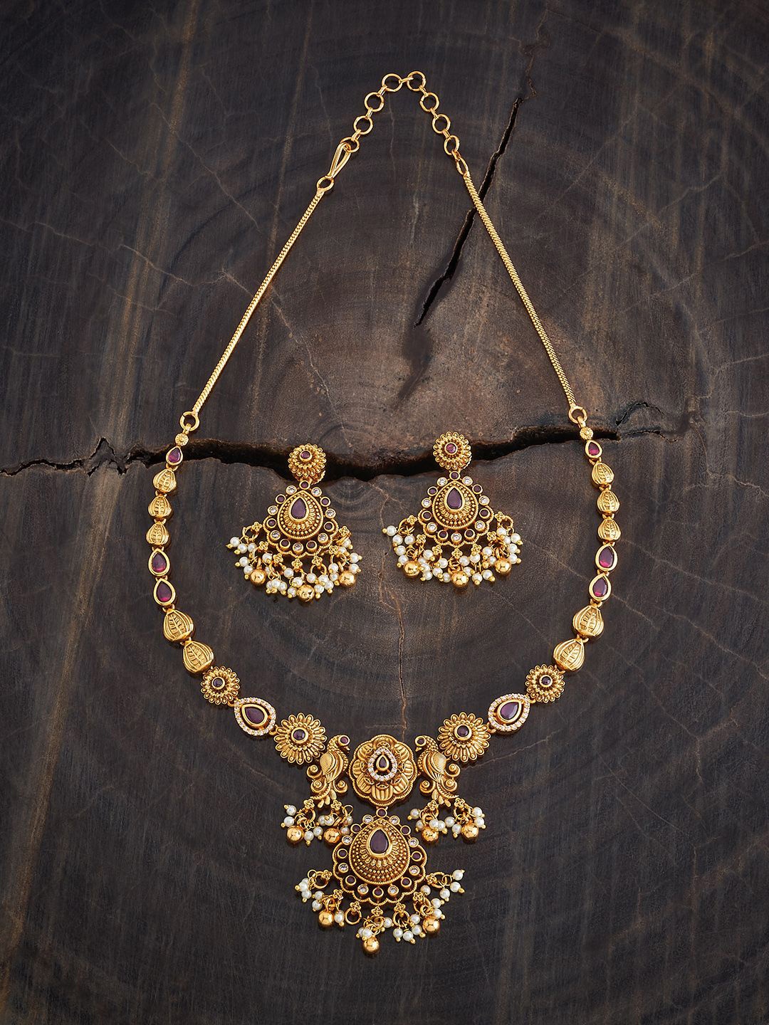 

Kushal's Fashion Jewellery Gold Plated Stone Studded Antique Jewellery Set