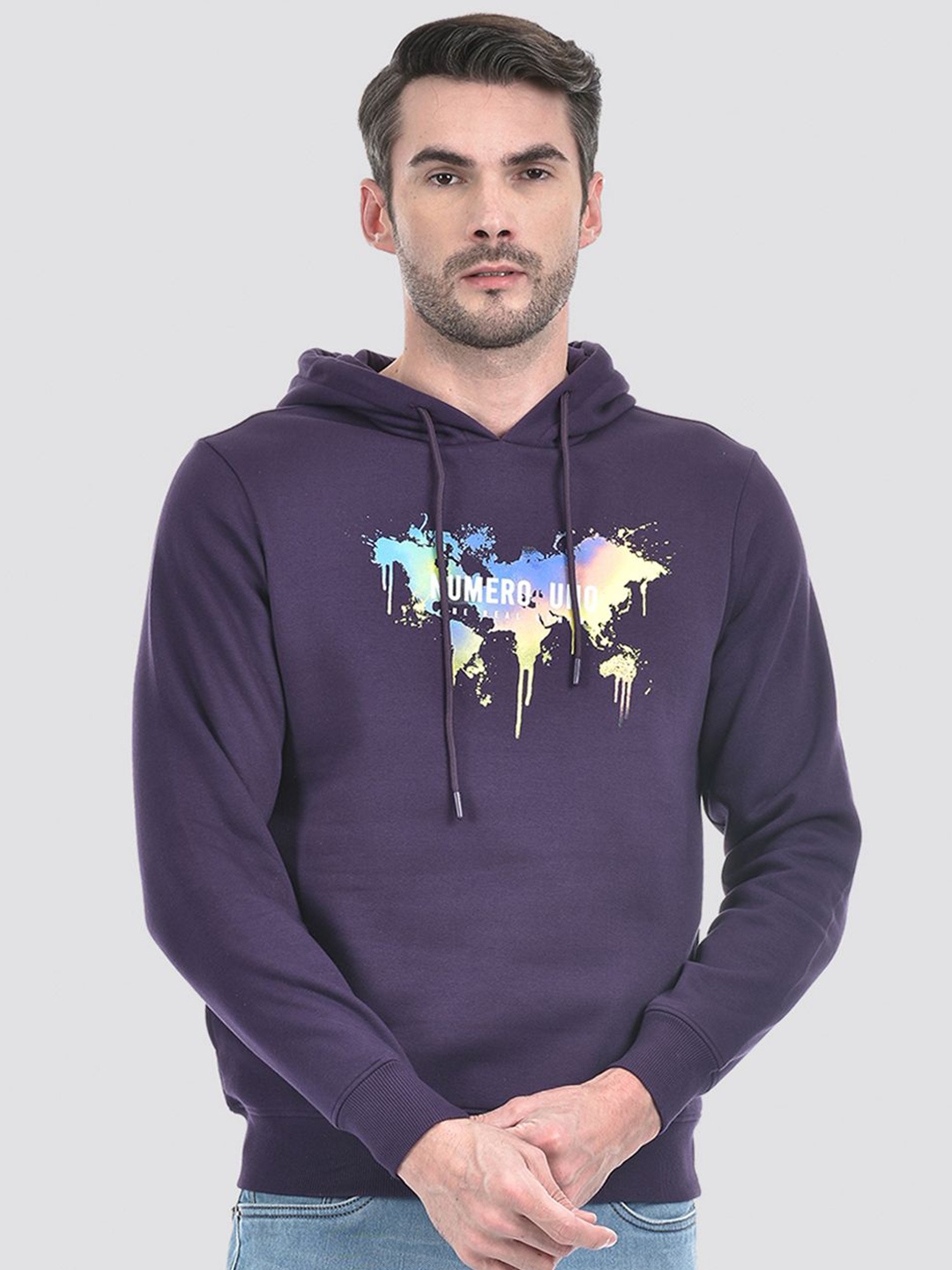 

Numero Uno Men Printed Hooded Cotton Sweatshirt, Purple