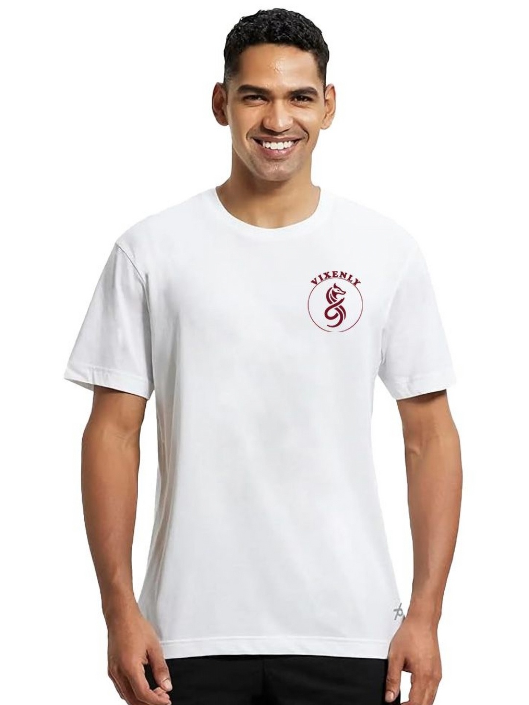 

VIXENLY Men Graphic Printed Round Neck Cotton T-shirt, White