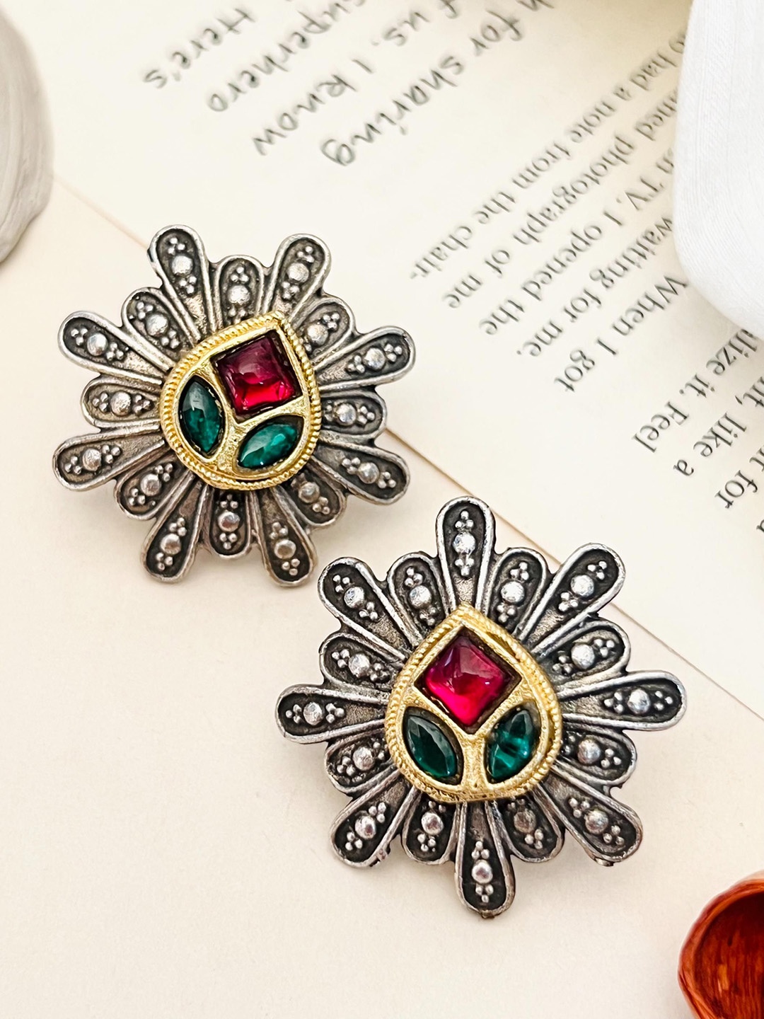 

ABDESIGNS German Silver -Plated Stone Studded Classic Studs