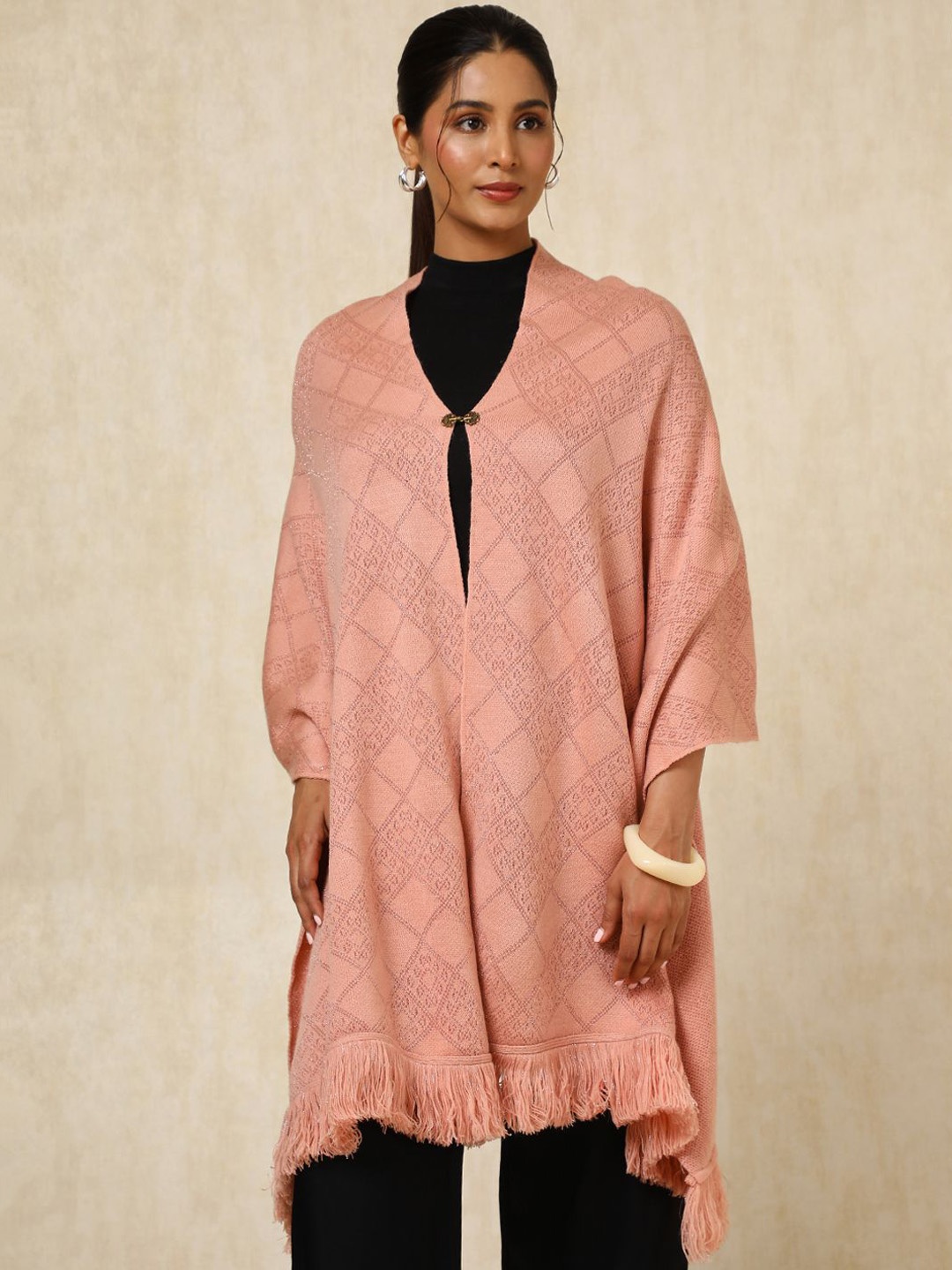 

Soch Women Woven Design Acrylic Shawl, Peach