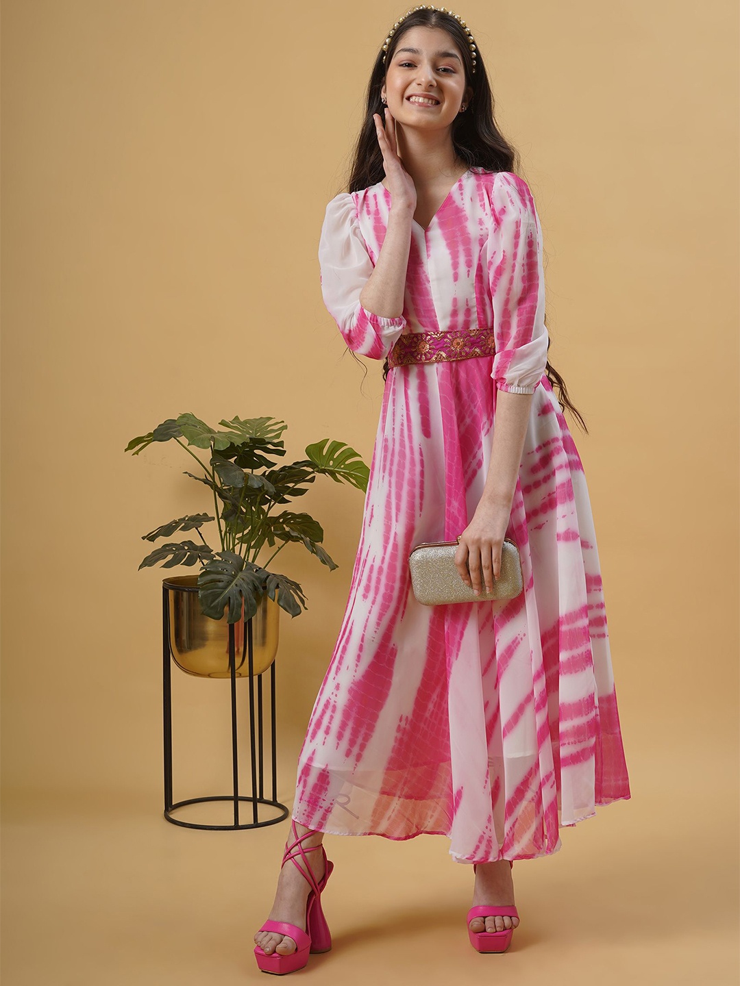 

BAESD Girls Printed A-Line Maxi Dress, Pink