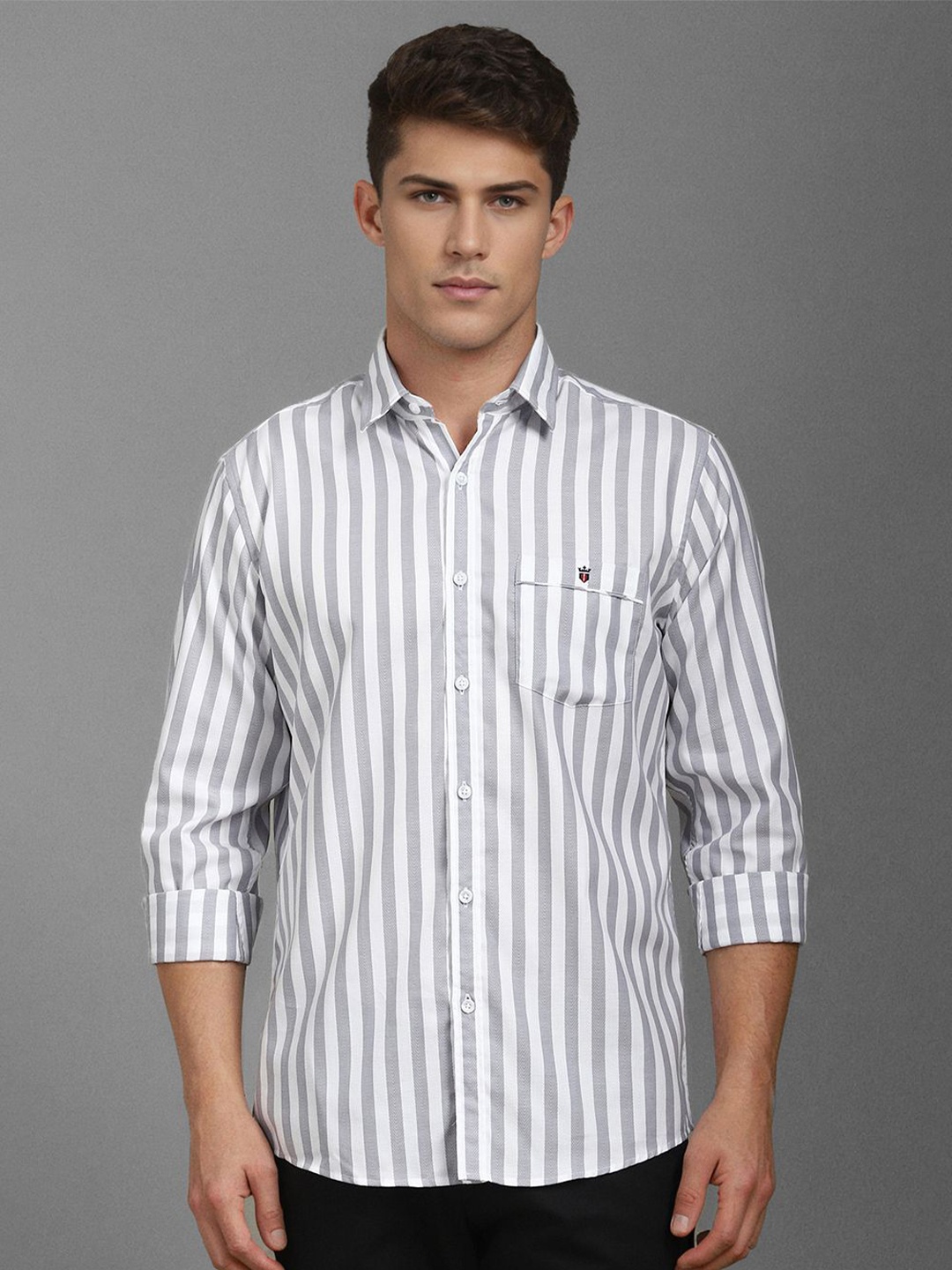 

Louis Philippe Sport Men Striped Pure Cotton Casual Shirt, White