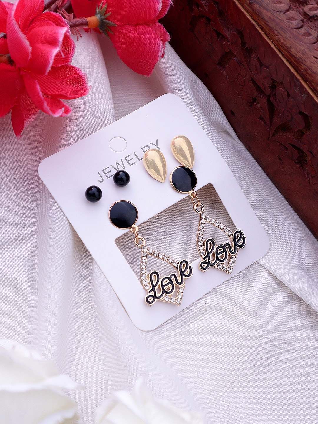 

DESTINY JEWELS Set Of 3 Gold-Plated Geometric Drop Earrings