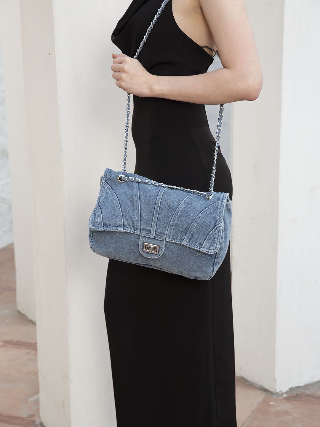 

MINI WESST Women Textured Structured Sling Bag, Blue