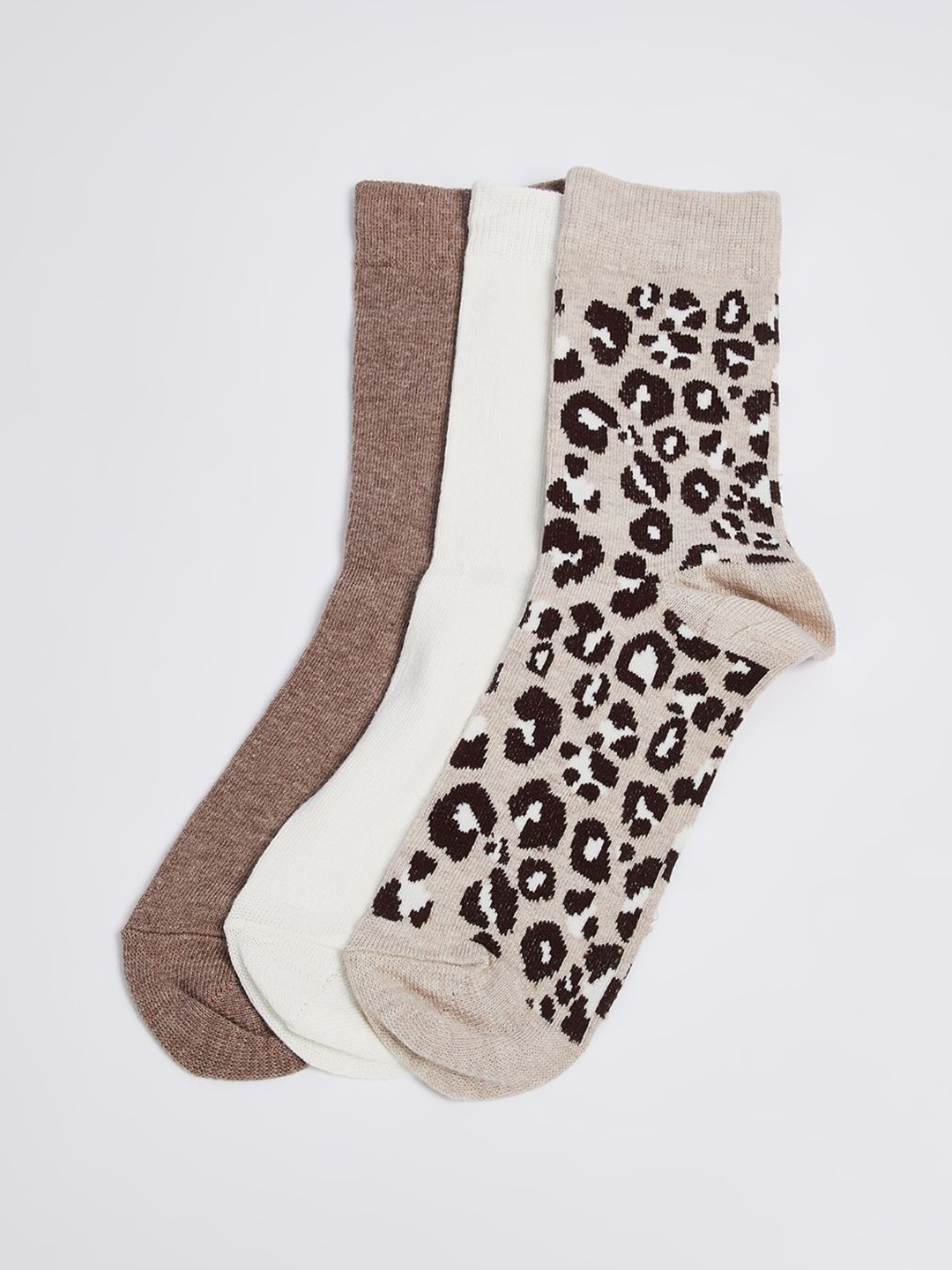 

max Women Pack Of 3 Patterned Calf-Length Socks, Brown