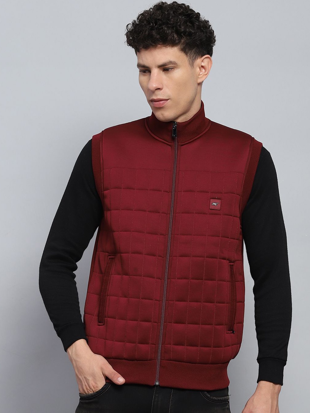 

Monte Carlo Men Mock Collar Solid Casual Puffer Jacket, Maroon