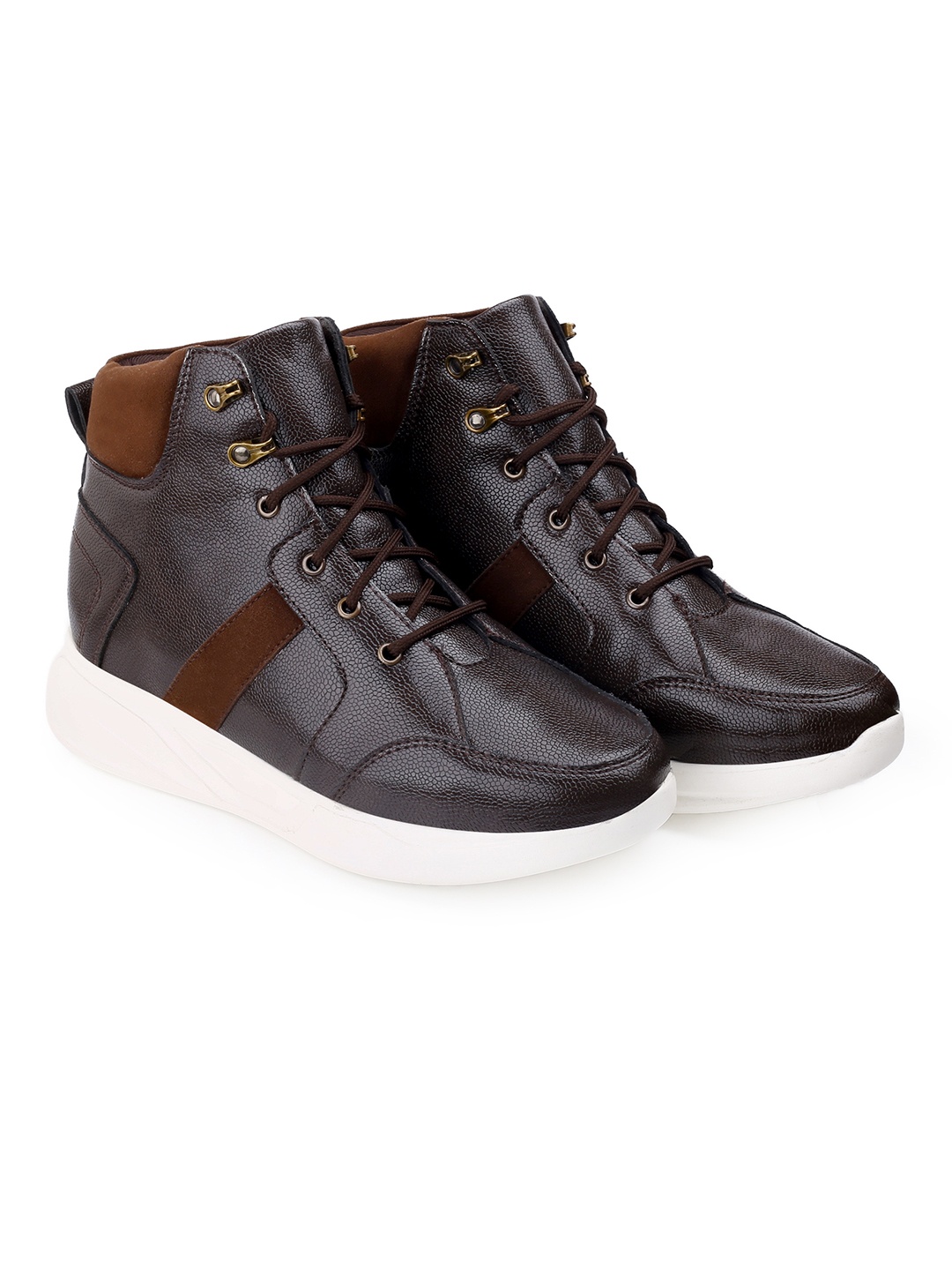

Bxxy Men 9 Cm Hidden Elevator Height Increasing Faux Leather Sneaker Lace-up Shoes, Brown