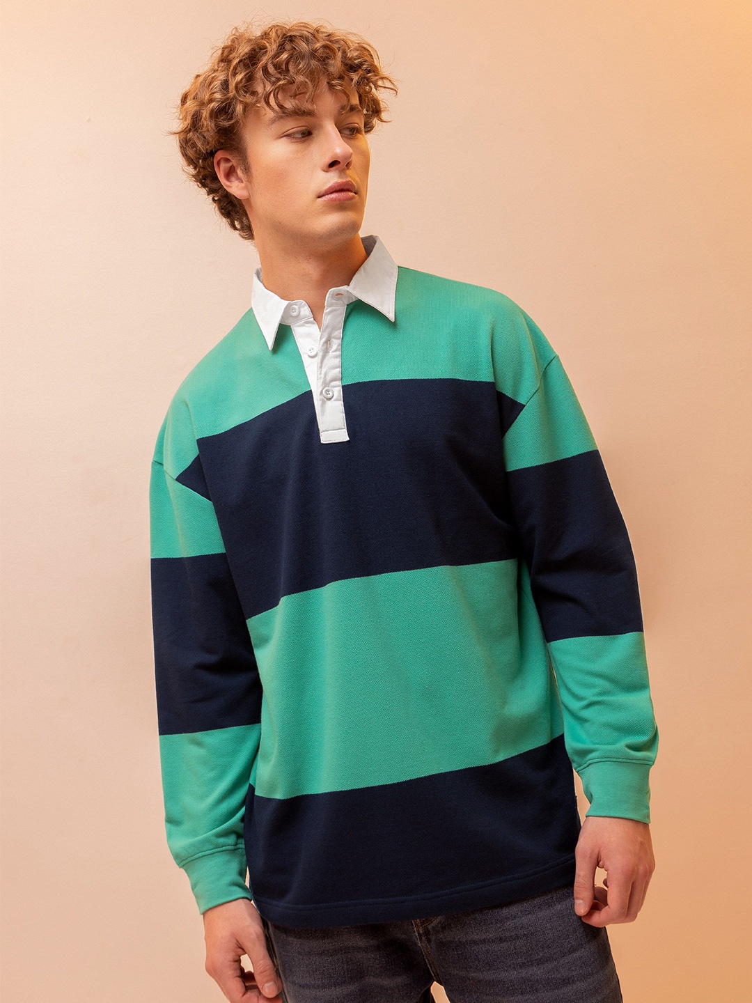 

Beyoung Men Colourblocked Cotton Pullover, Blue