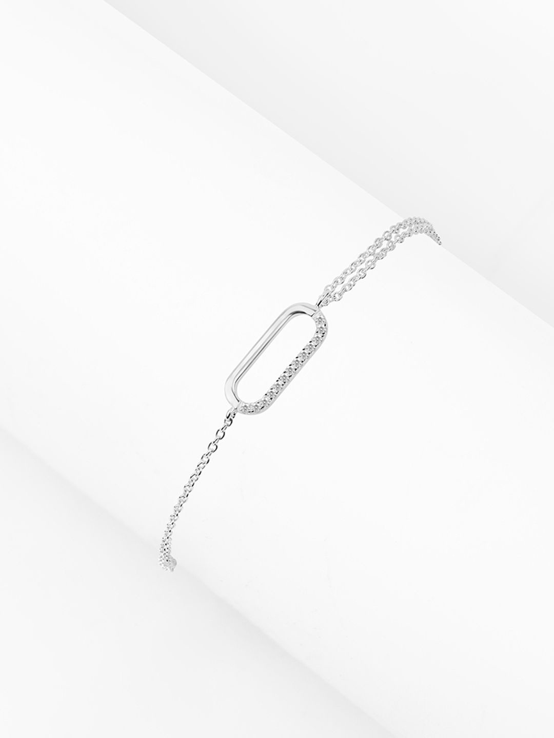 

Nistra Lucky Charm Sterling Silver Rhodium-Plated Cubic Zirconia Studded Link Bracelet