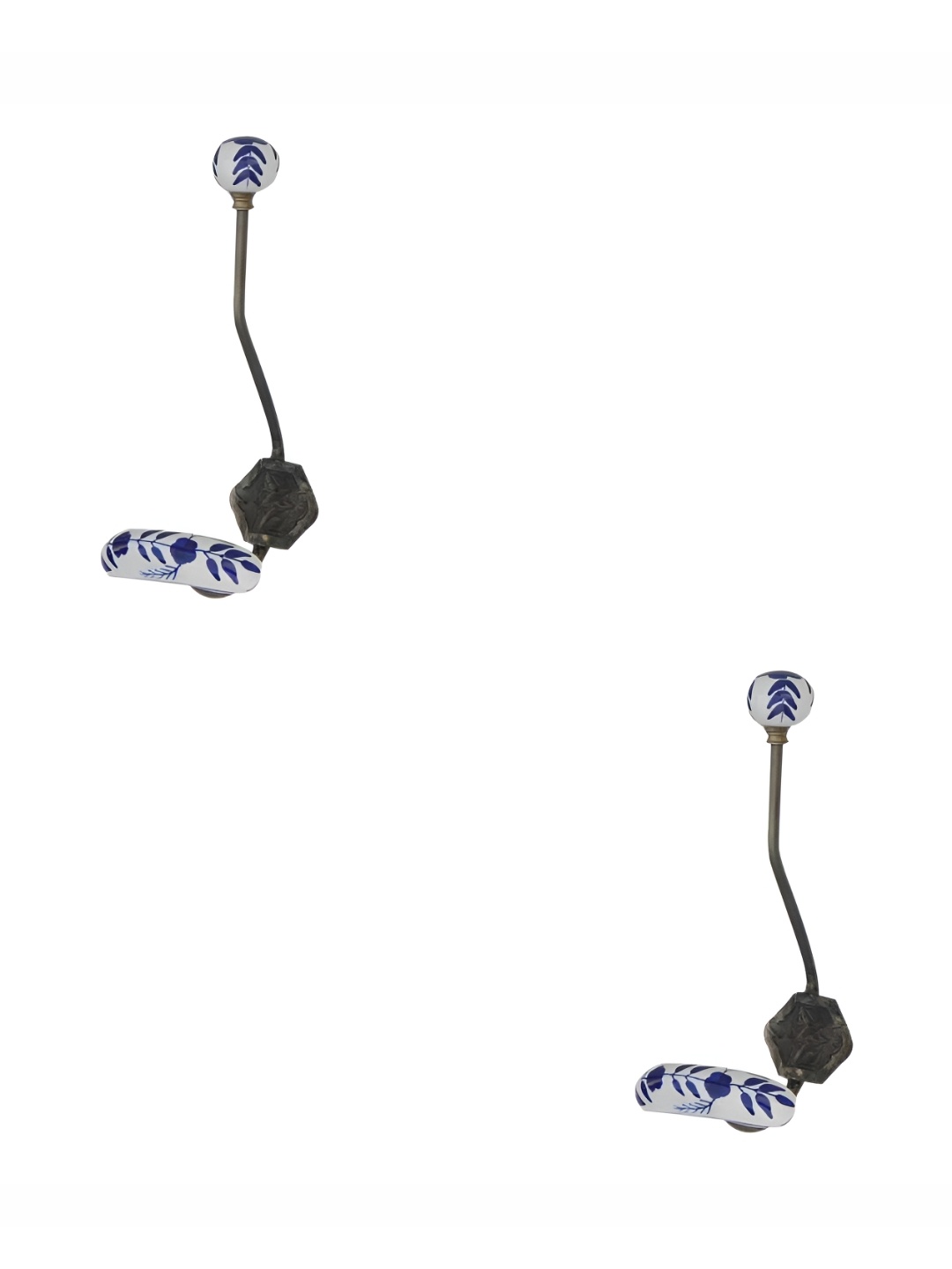 

IndianShelf White & Blue 2 Pcs Floral Iron Wall Hooks