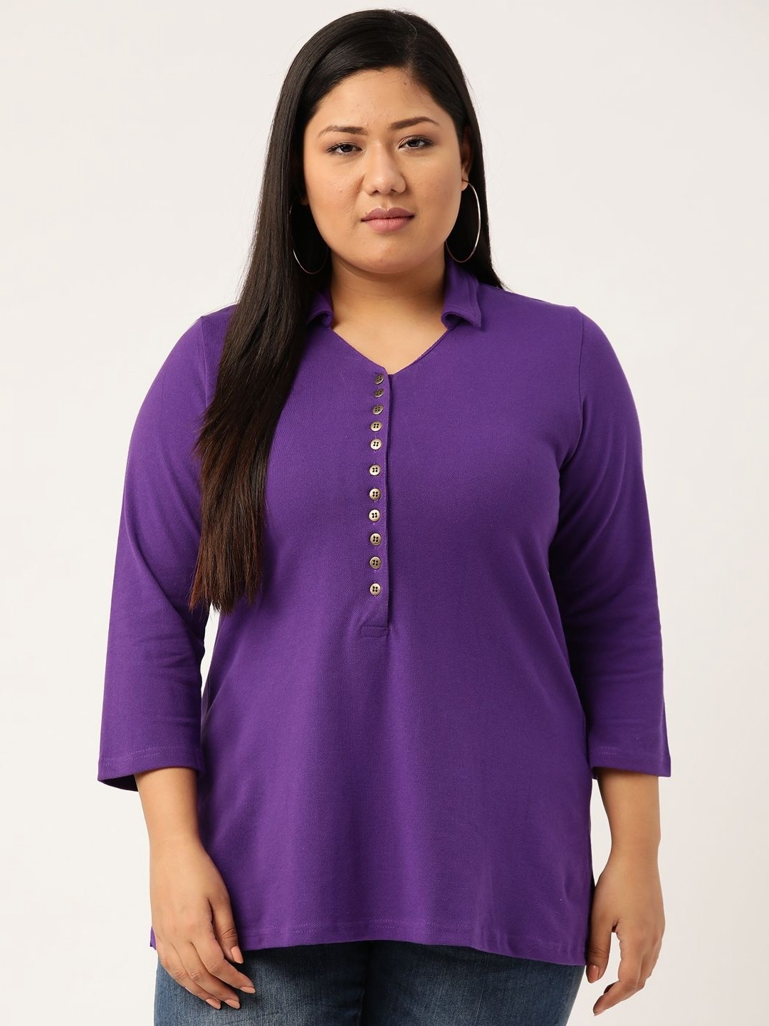 

theRebelinme Women Solid Shirt Collar A-Line Pure Cotton Kurti, Purple