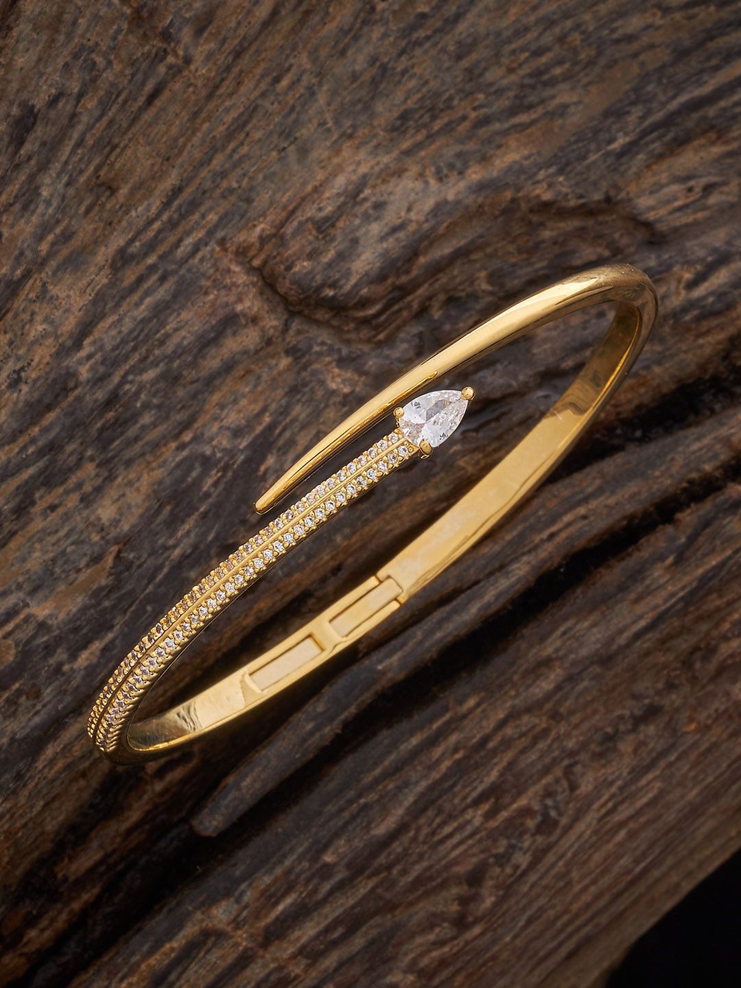 

Kushal's Fashion Jewellery Gold-Plated Cubic Zirconia Stone Studded Kada Bracelet