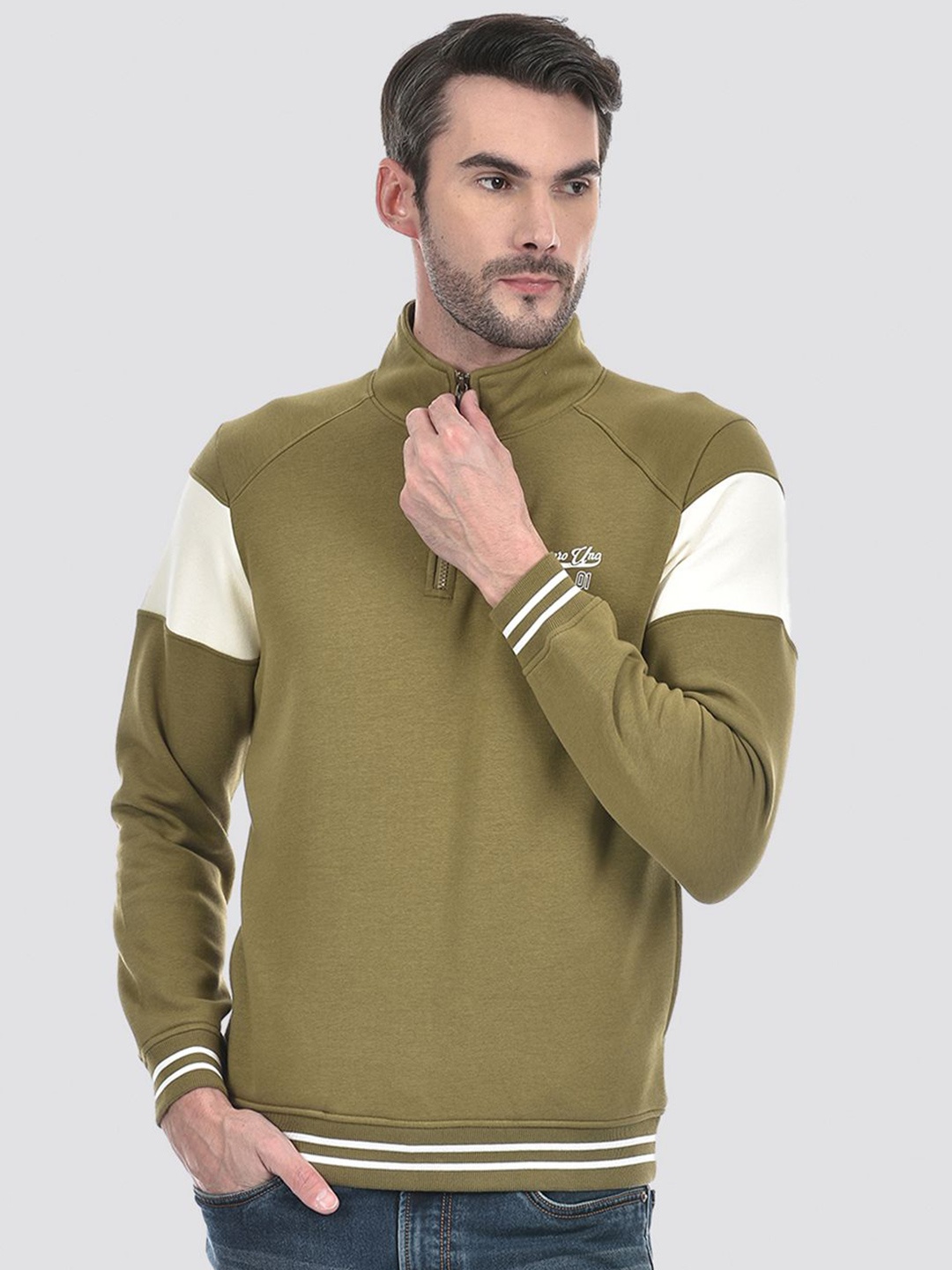 

Numero Uno Men Colourblocked Cotton Sweatshirt, Olive