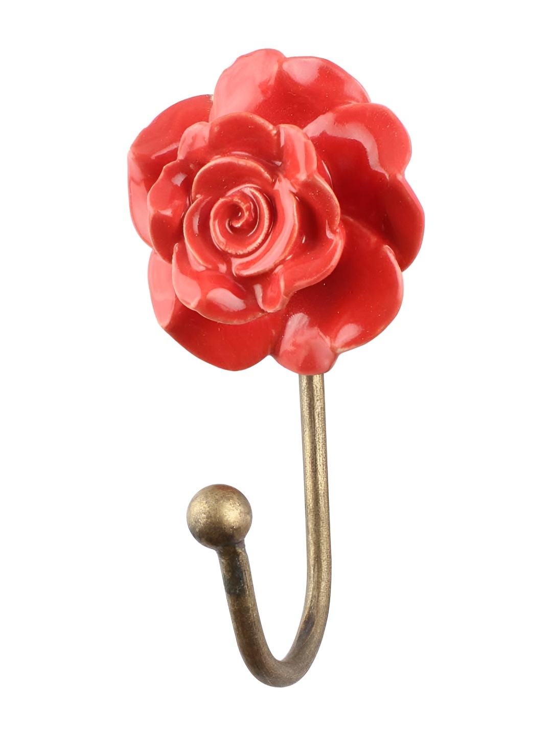 

IndianShelf Red Ceramic Flower Cloth Hangers Hooks for Kitchen