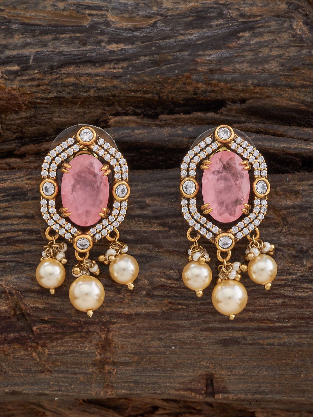 

Kushal's Fashion Jewellery Victorian Plated Kundan Studded Contemporary Studs Earrings, Gold