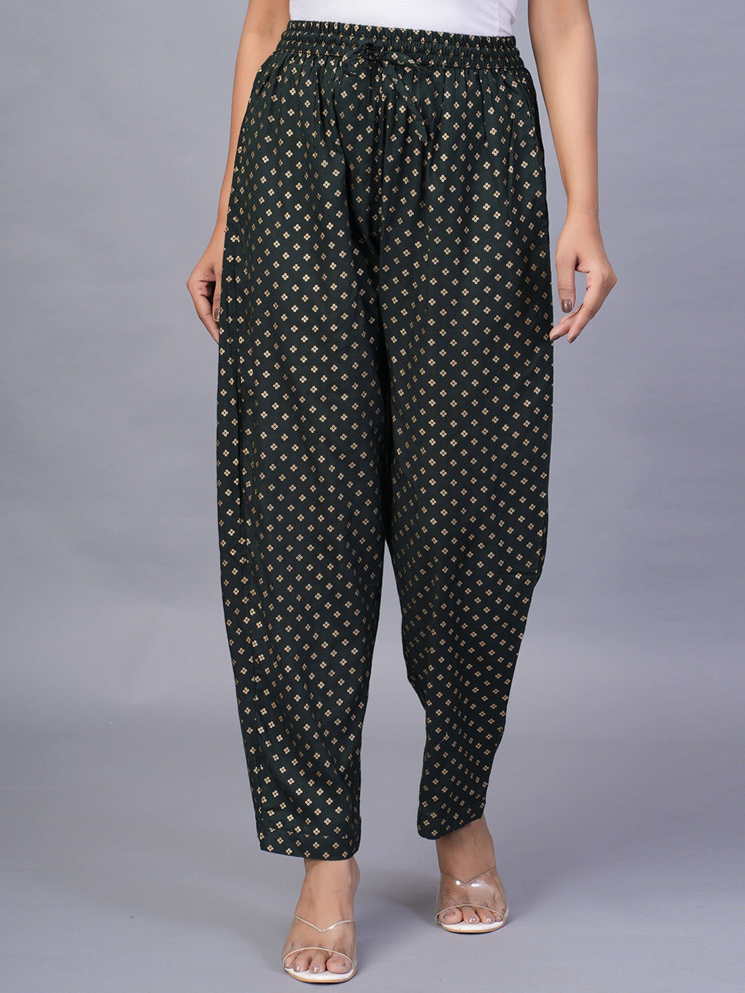 

KALINI Women Polka Dot Printed Regular Fit Trousers, Green