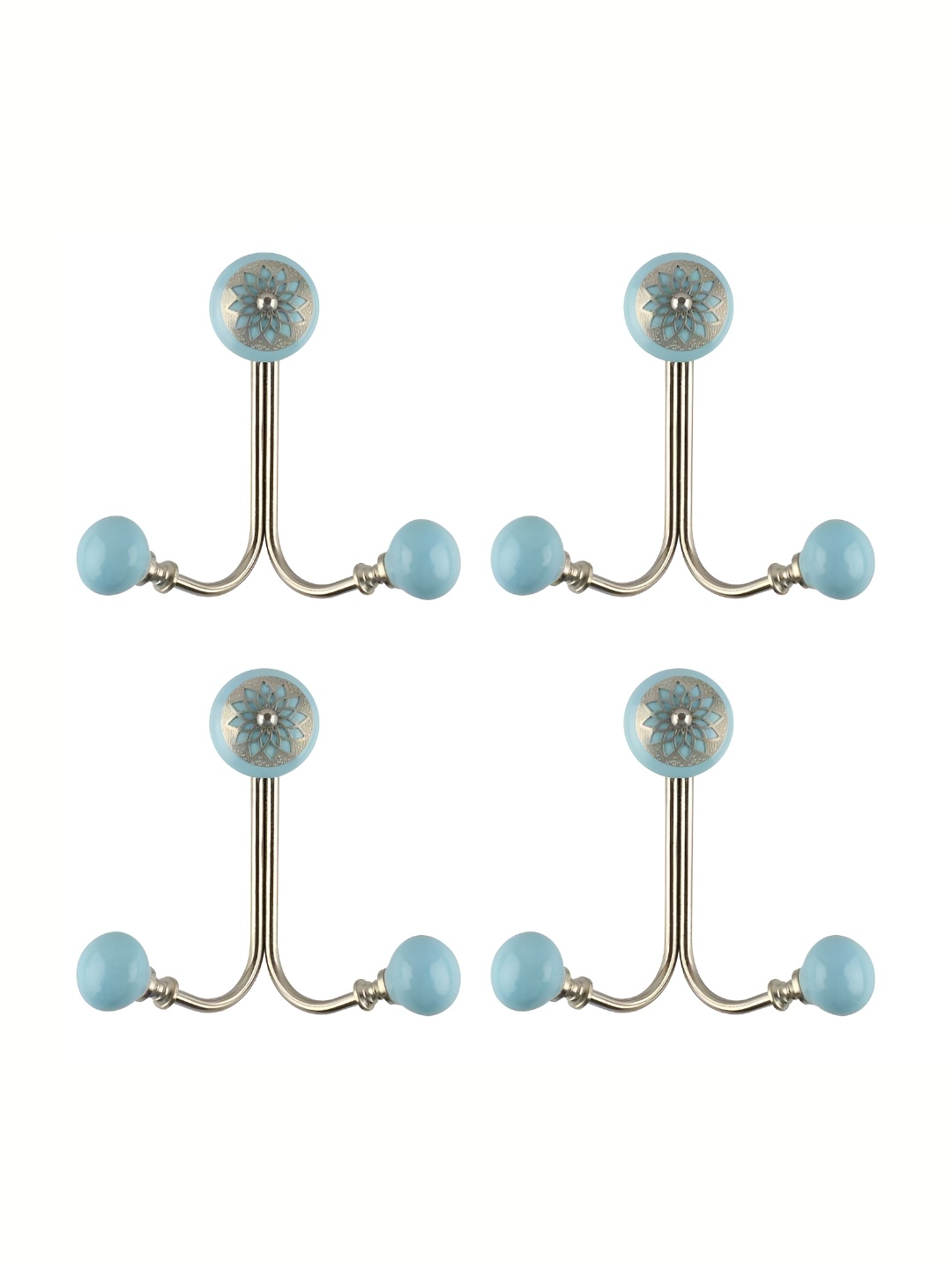 

IndianShelf Blue & Silver Toned 4 Pieces Ceramic Wall Hooks
