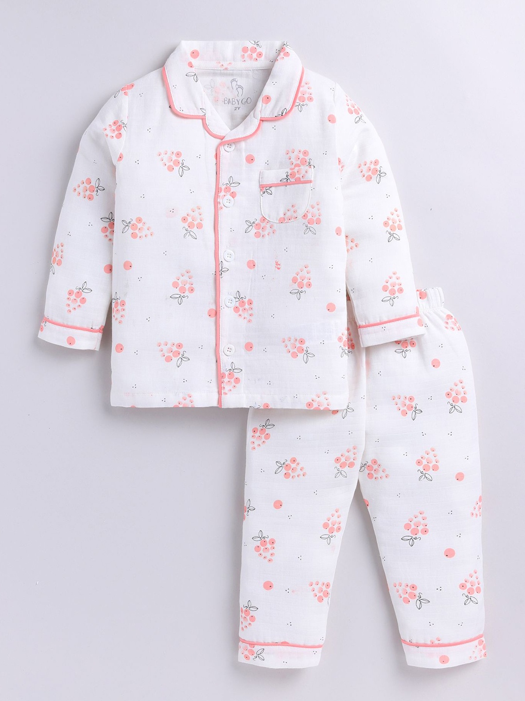 

BABY GO Boys Printed Pure Cotton Shirt with Trousers, White