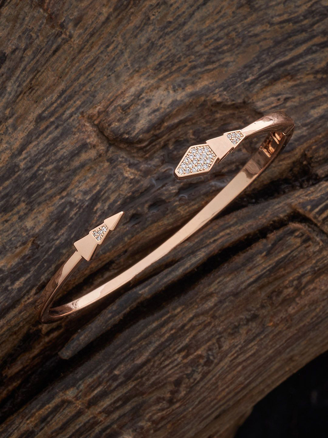 

Kushal's Fashion Jewellery Rose Gold-Plated Cubic Zirconia Studded Kada Bracelet