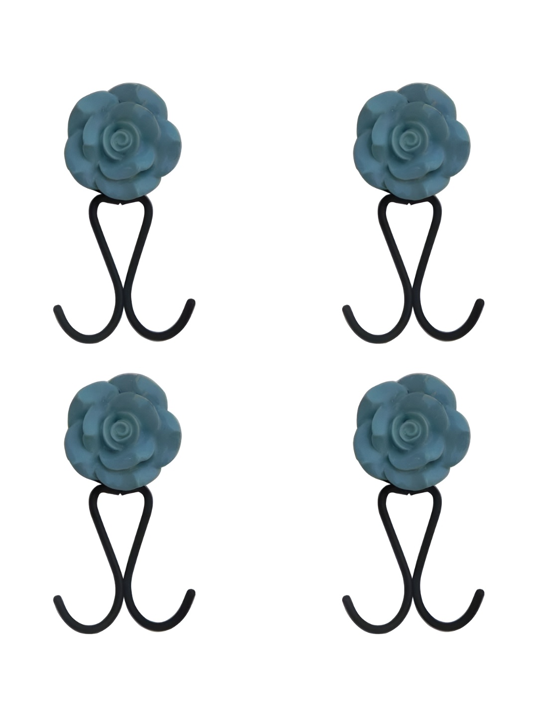 

IndianShelf Blue 4 Piece Ceramic Rose Wall Mounted Hooks Door Hanger