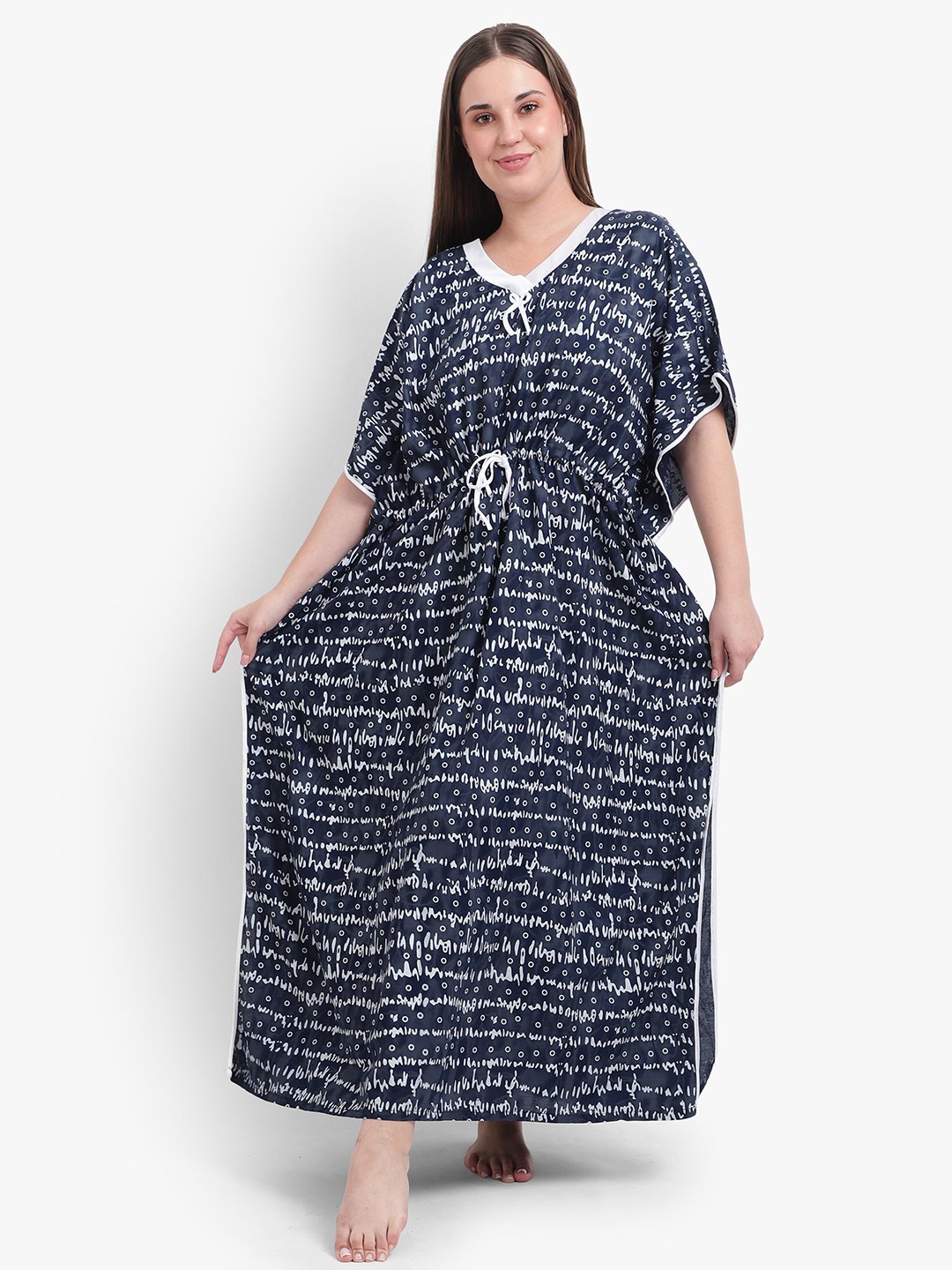 

Noty Printed Maxi Kaftan Nightdress, Navy blue