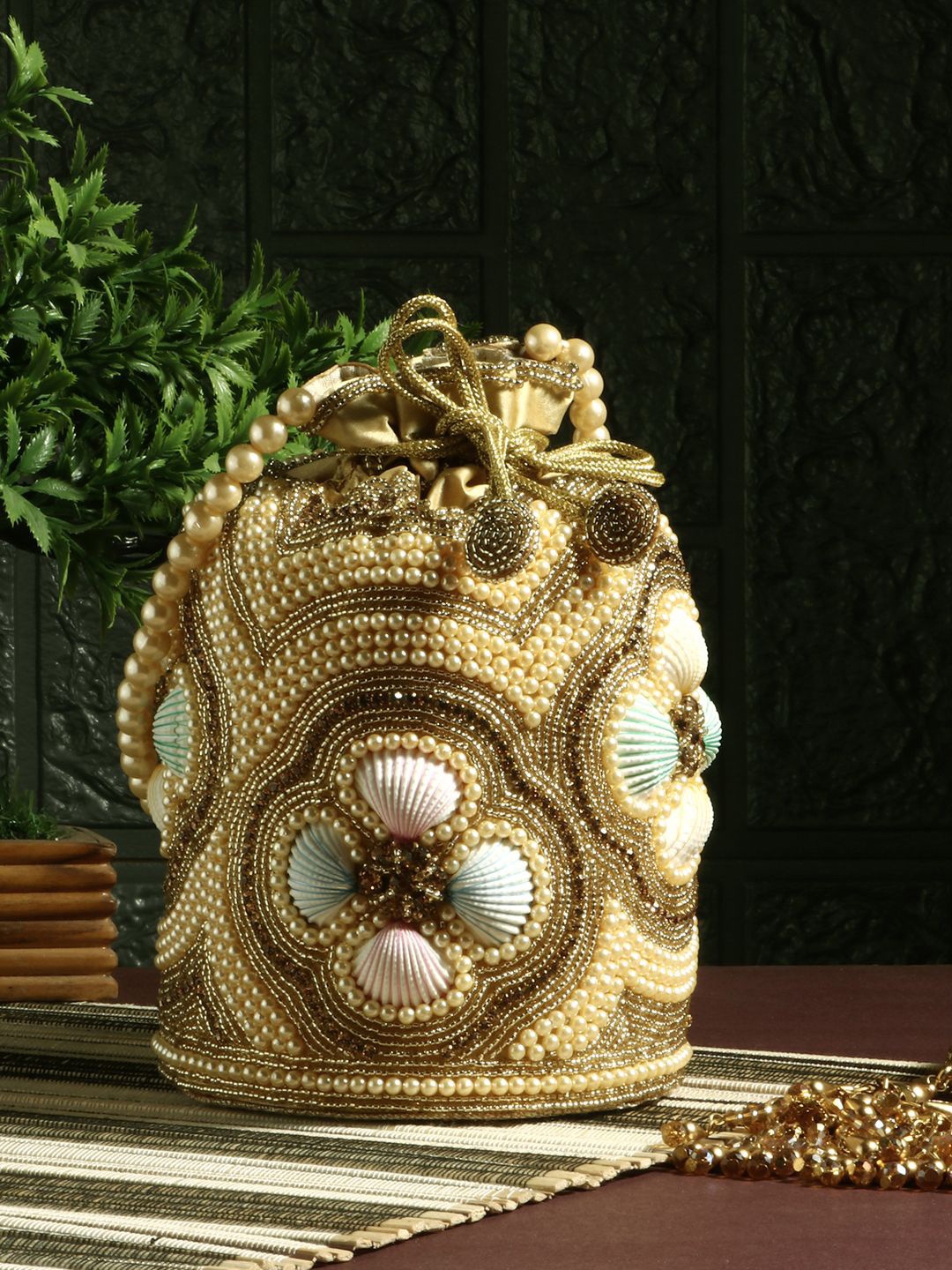 

Exotic Embellished Embroidered Potli Clutch, Gold