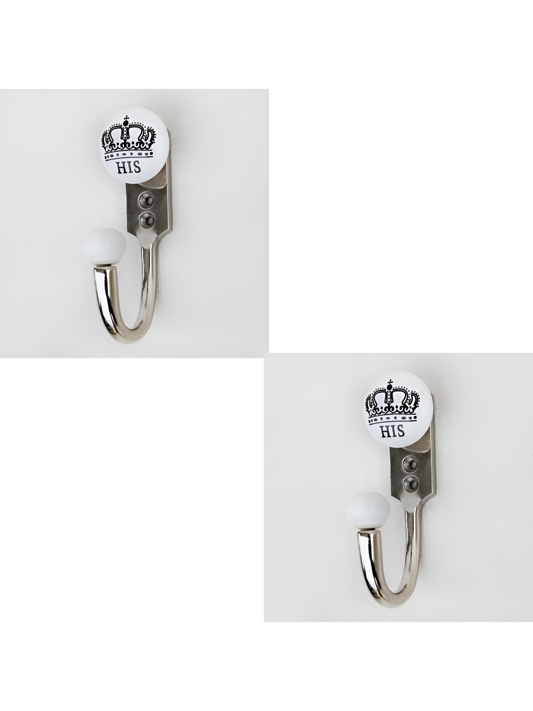

IndianShelf Black & white 2 Pieces Printde Ceramic & Zinc Wall Hooks