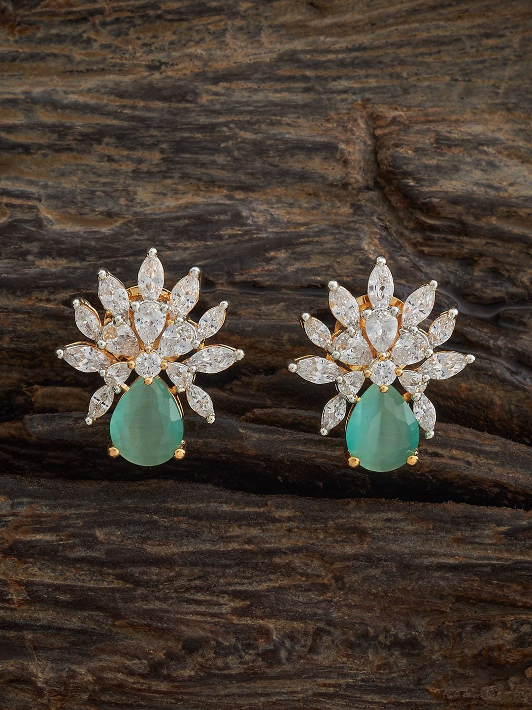 

Kushal's Fashion Jewellery Rhodium-Plated Zircon Studded Contemporary Studs Earrings, Green