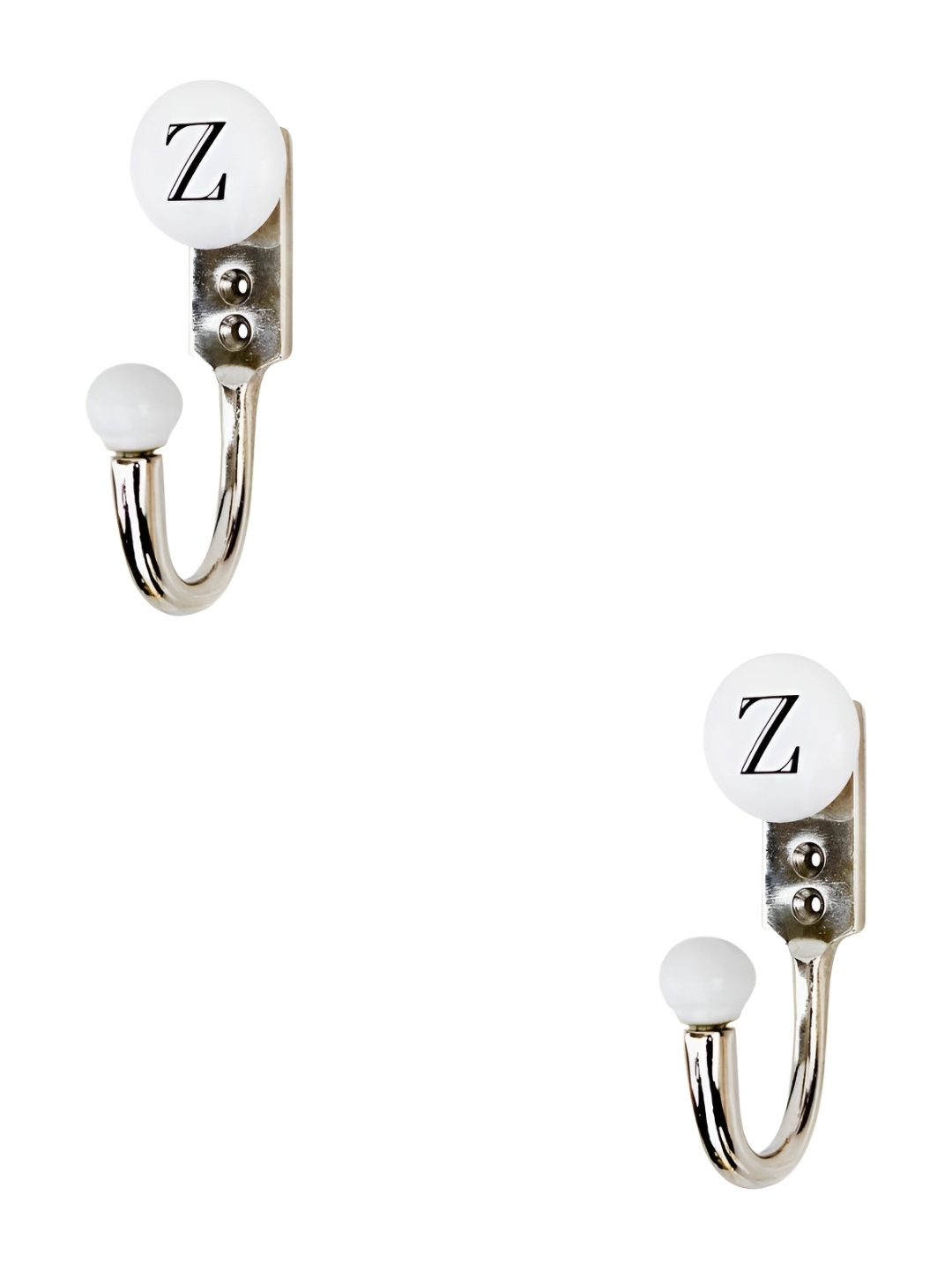 

IndianShelf Silver Toned & White 2 Pieces Ceramic Z Alphabet Wall Hooks