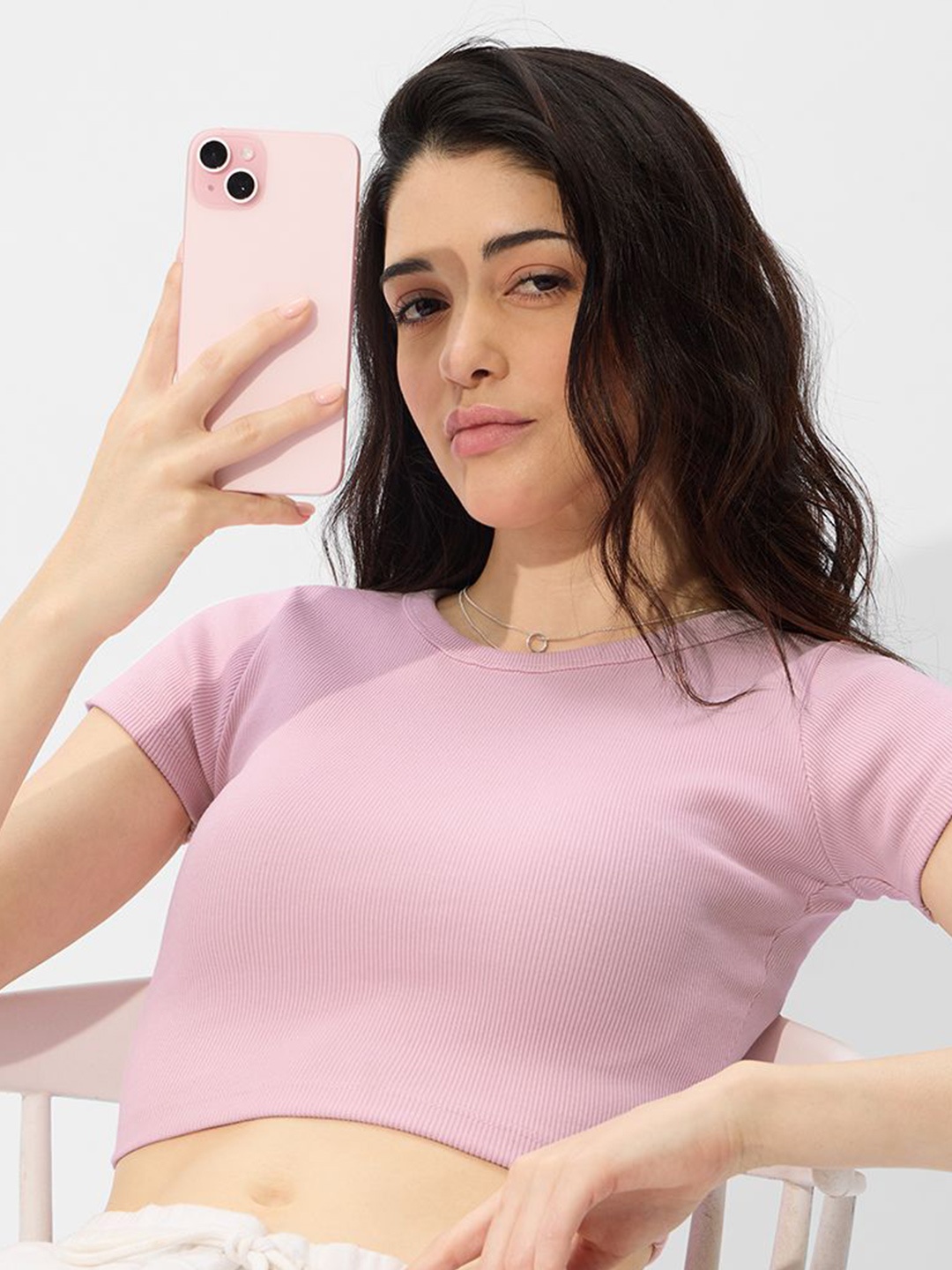 

The Souled Store Women Ribbed Crop Top, Pink