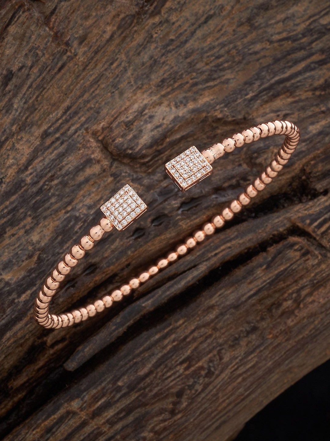 

Kushal's Fashion Jewellery Rose Gold-Plated Cubic Zirconia-Studded Kada Bracelet