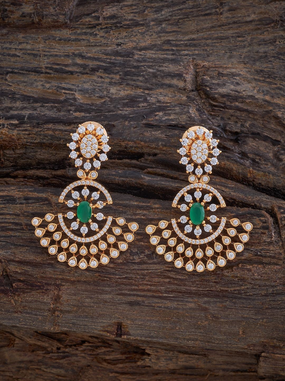 

Kushal's Fashion Jewellery Gold-Plated Zircon Studded Spherical Drop Earrings