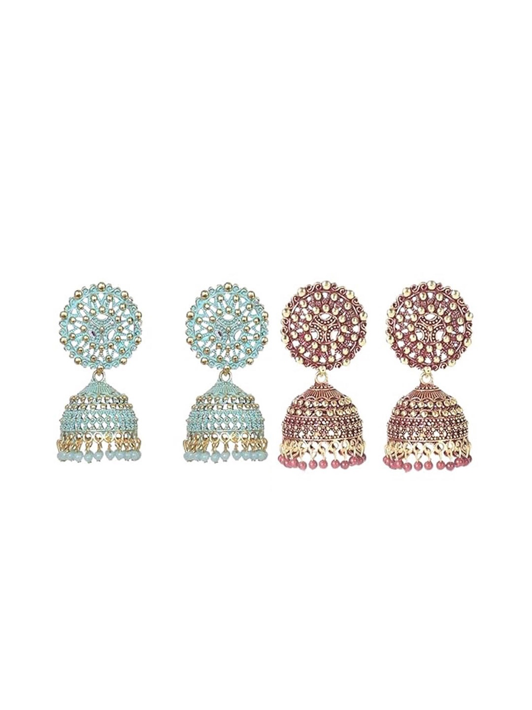 

Nilu's Collection Set Of 2 Beaded Contemporary Jhumkas, Gold