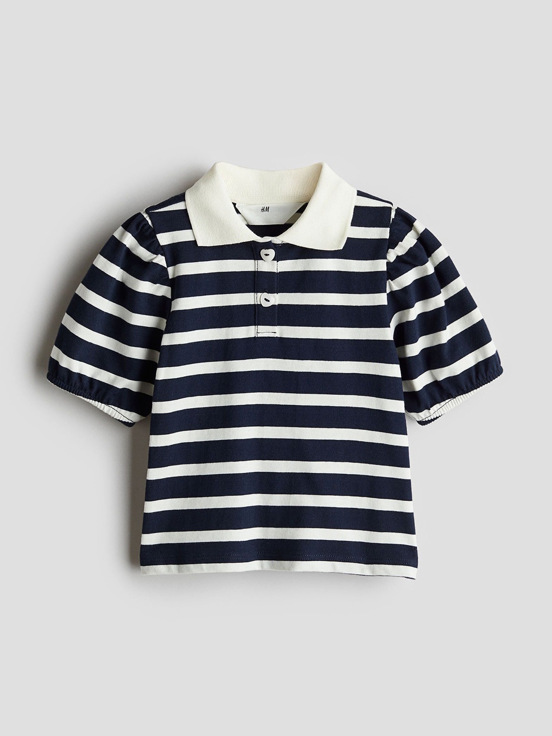 

H&M Girls Striped Polo Collar Shirt, Navy blue