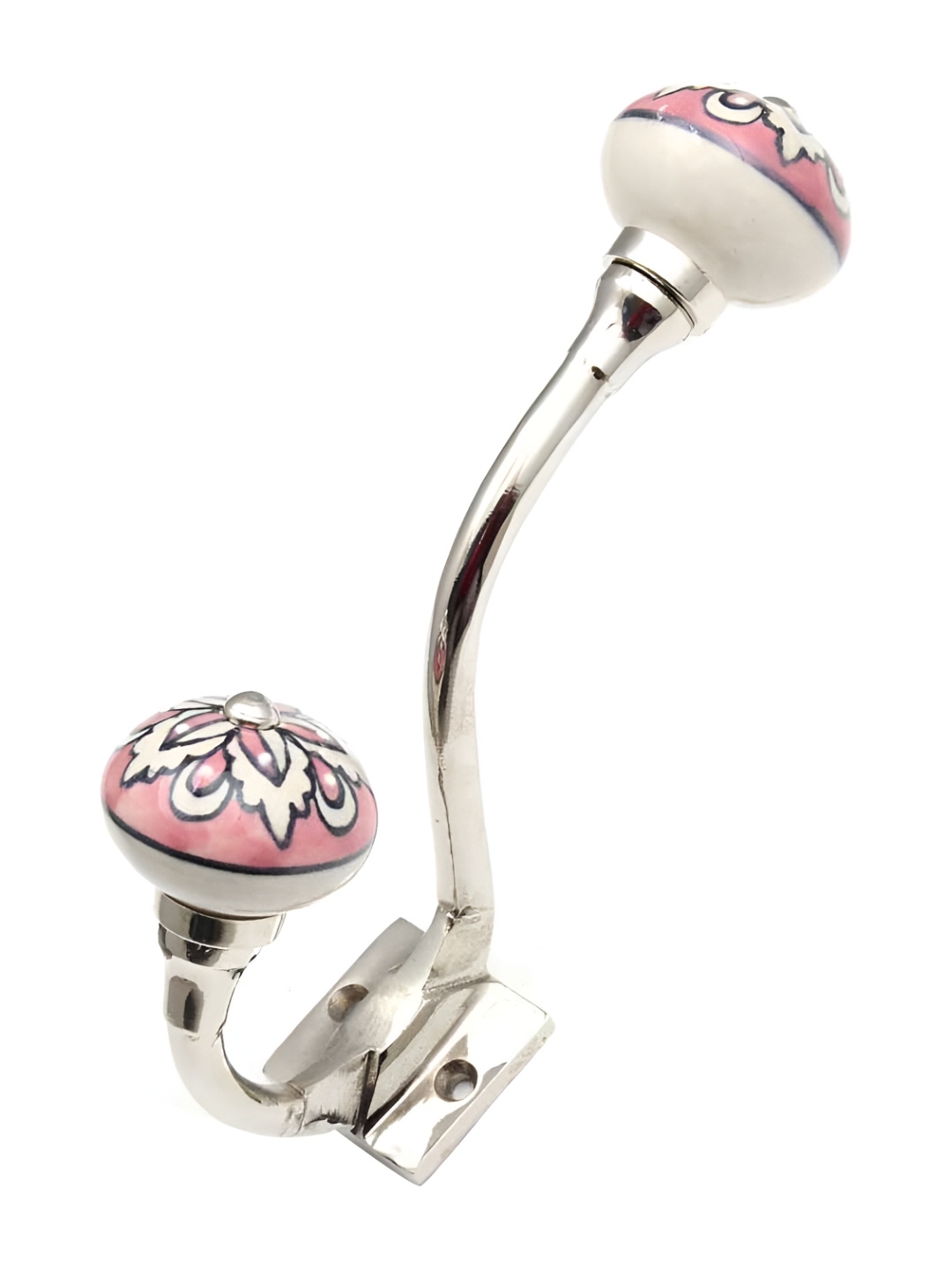 

IndianShelf Pink and White Floral Printed Ceramic Wall Hook