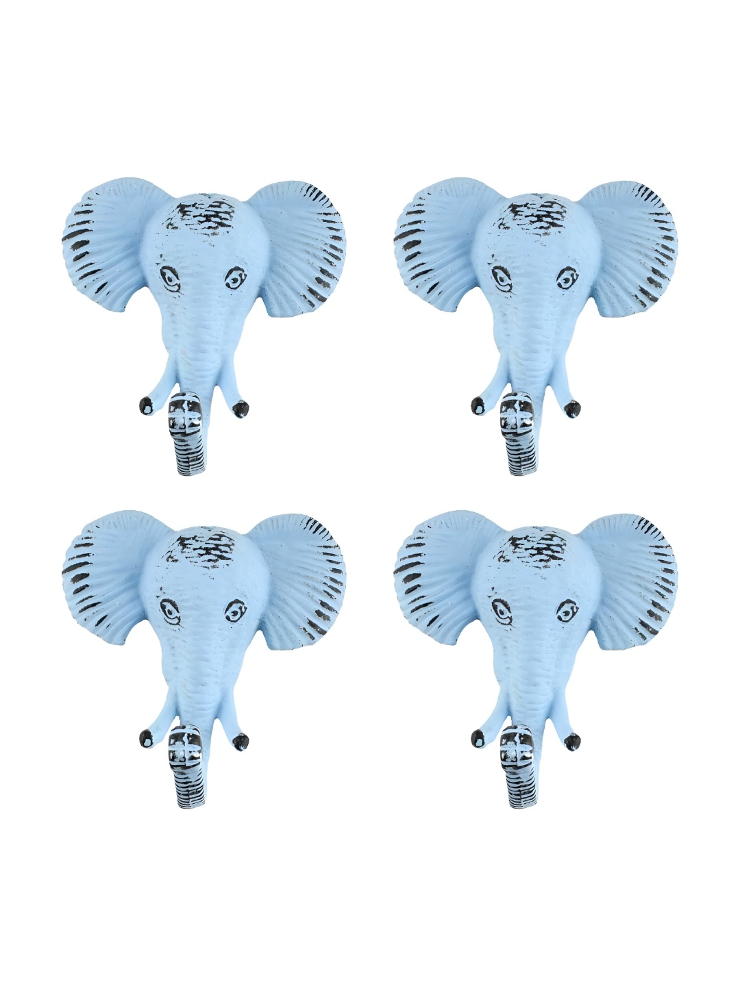 

IndianShelf Blue and Black 4 Pieces Iron Elephant Key Holder wall Hooks